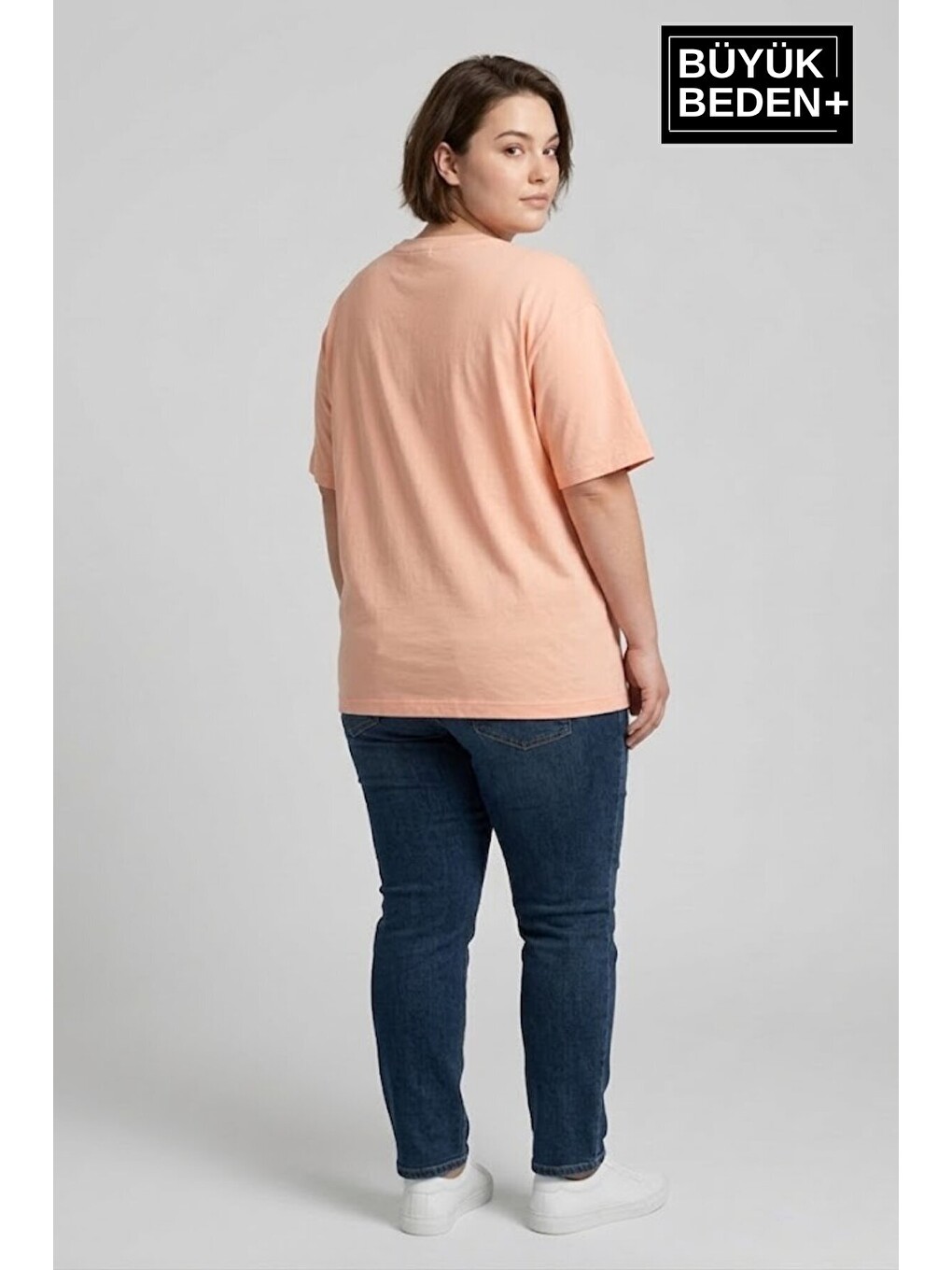 Turuncu Kadın Büyük Beden New York Baskılı 3xl-6xl Bisiklet Yaka Tshırt SPR25BTSK510-05-1