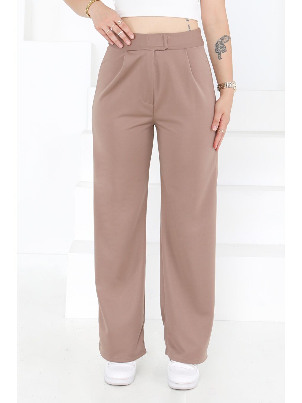 Bej Palazzo Pantolon Vizon - 27077-1