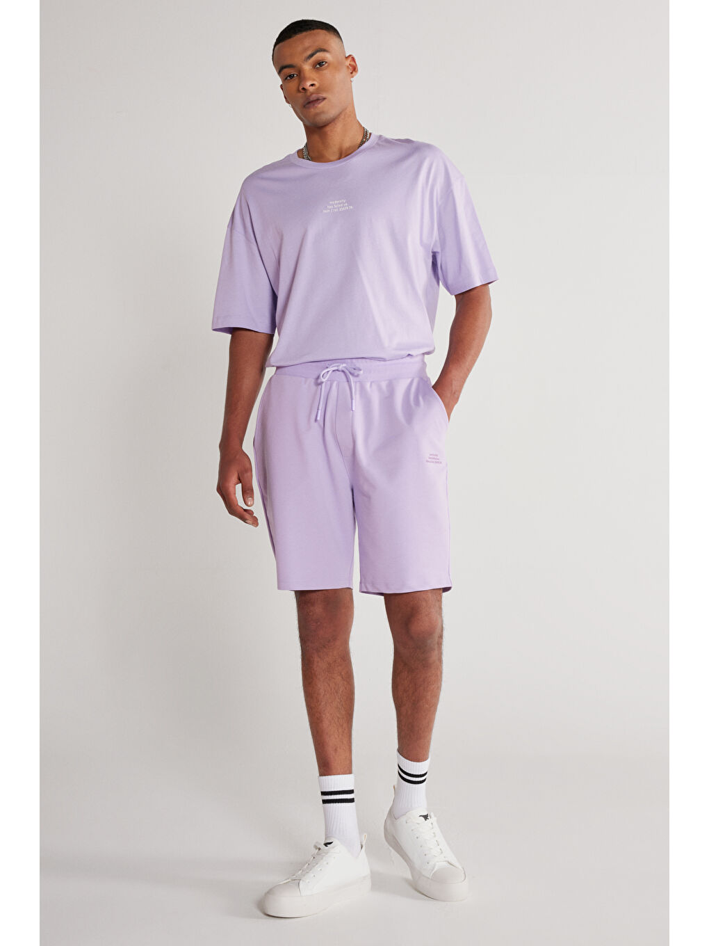 Erkek Lila Standart Fit Normal Kesim Pamuklu Cepli Rahat Örme Şort-5