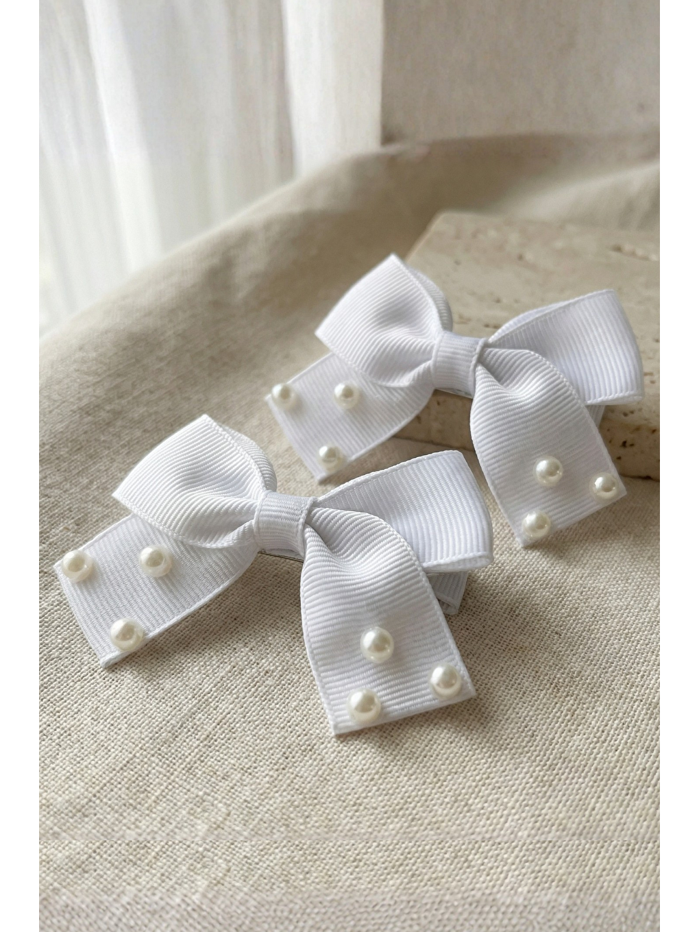 İnci Aksesuarlı 2'Li Toka Beyaz