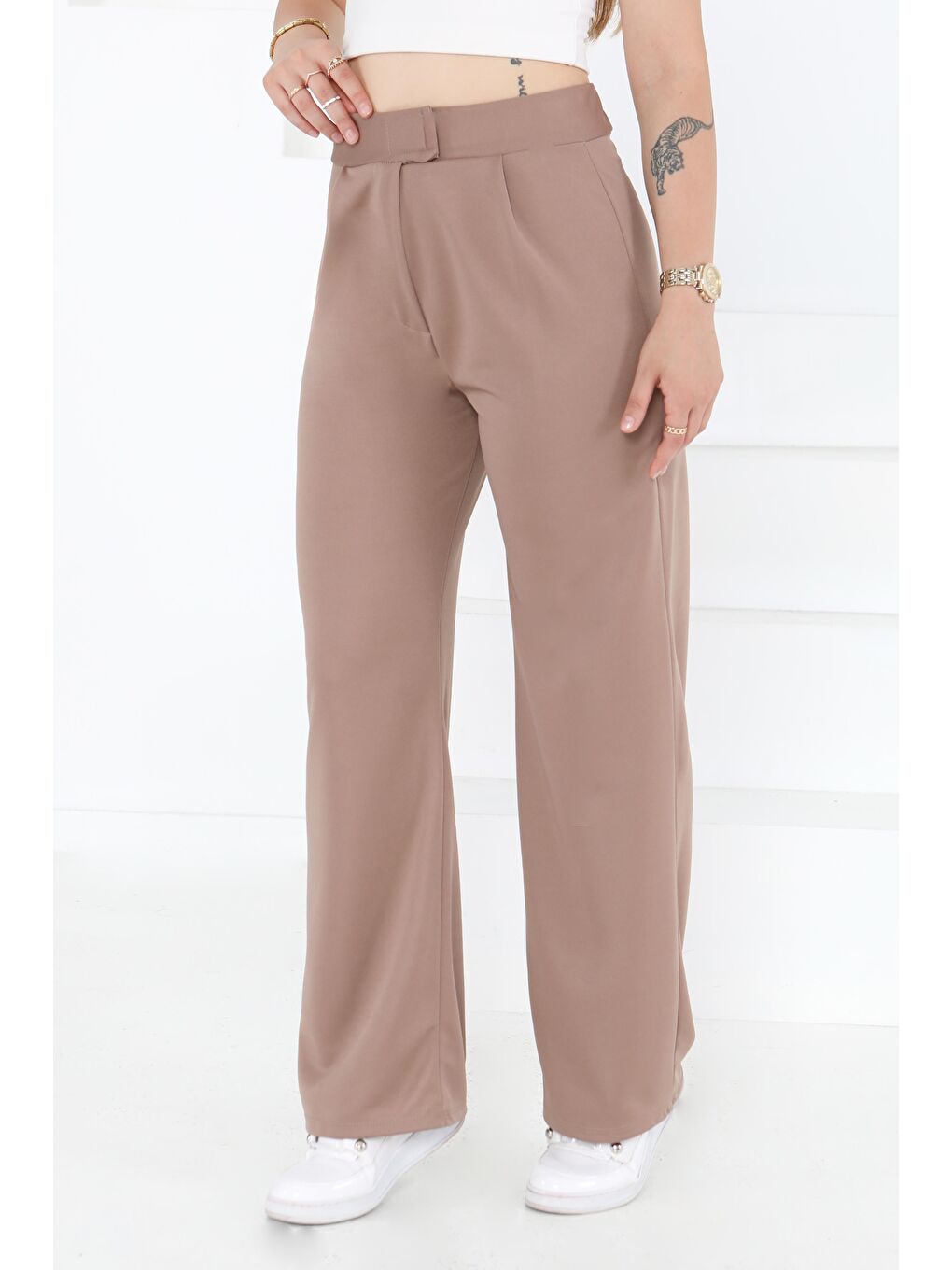 Bej Palazzo Pantolon Vizon - 27077-2