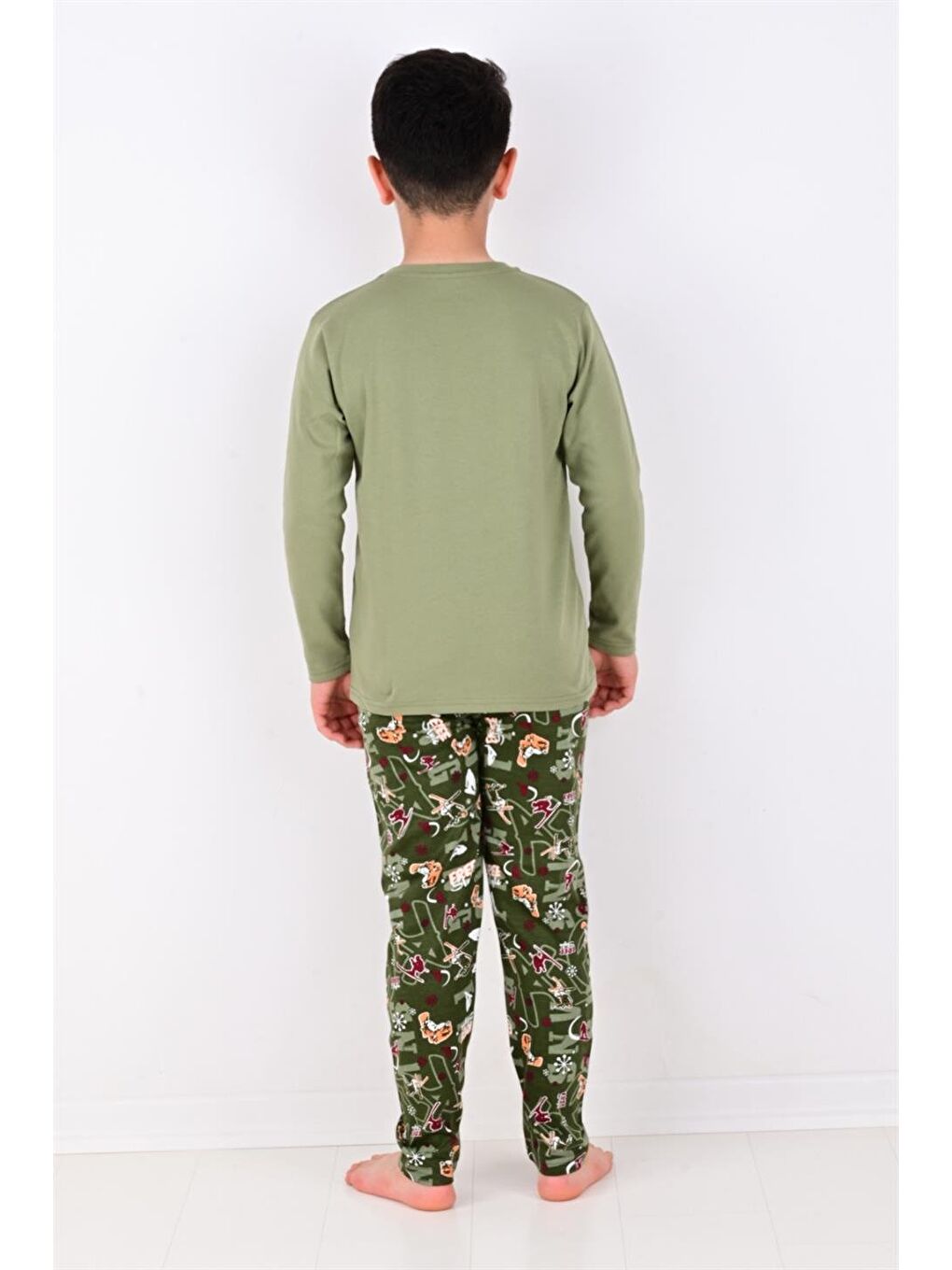 Yeşil Erkek Çocuk Winter Games  Uzun Kollu Pijama Takımı-2