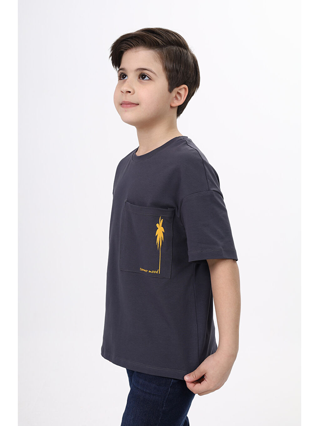 Antrasit Erkek Çocuk Baskılı Tişört-1