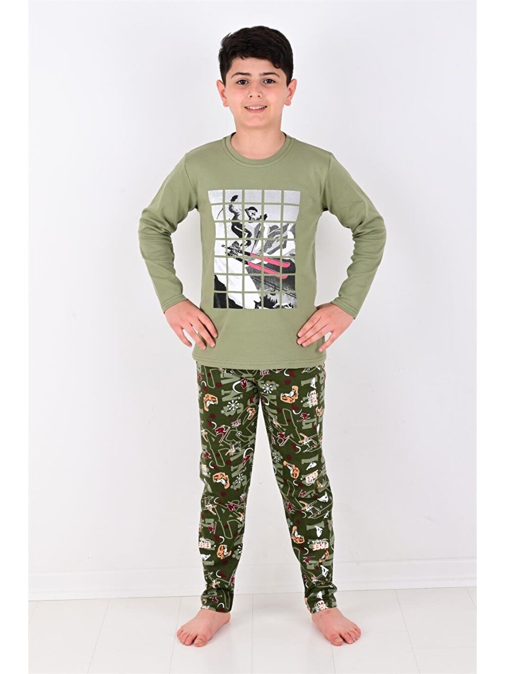 Yeşil Erkek Çocuk Winter Games  Uzun Kollu Pijama Takımı-3