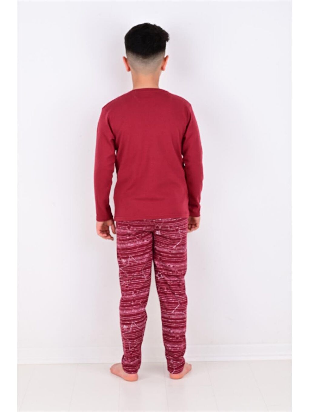 Bordo Erkek Çocuk Pijama Takımı Moon Uzun Kollu Pamuklu 1008-1