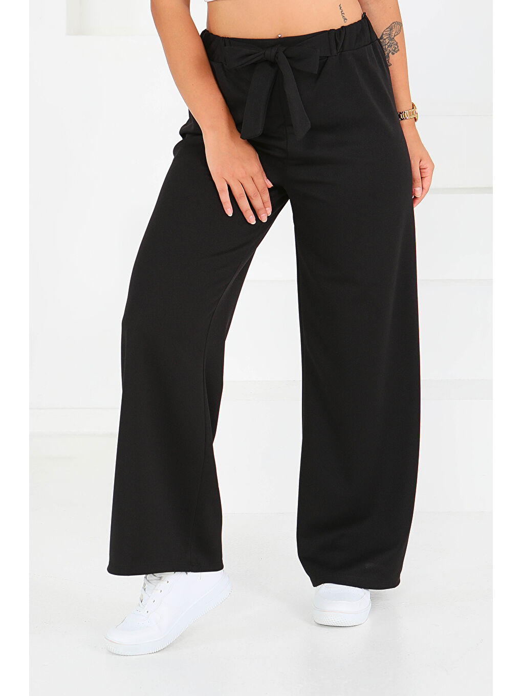 Önden Bağlamalı Pantolon Siyah - 27553-2