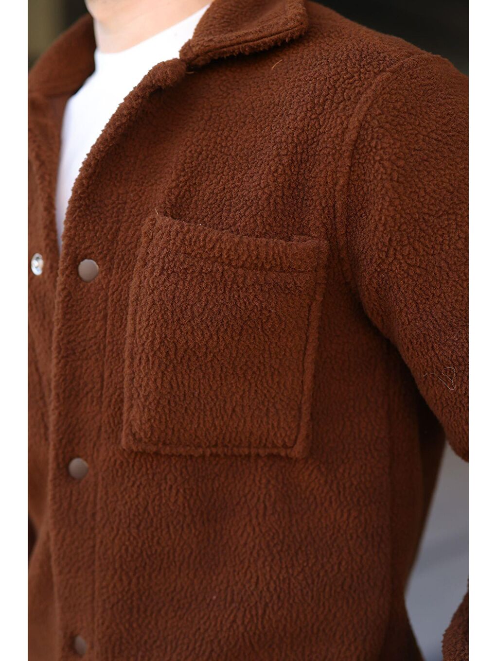 Kahverengi Çıt Kapamalı Yandan Cepli Erkek Gömlek Ceket E6769-2