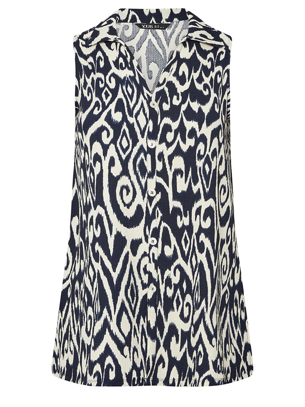 Beyaz Büyük Beden Sıfır Kol Soyut Desenli Düğme Detaylı Bluz 322678-5