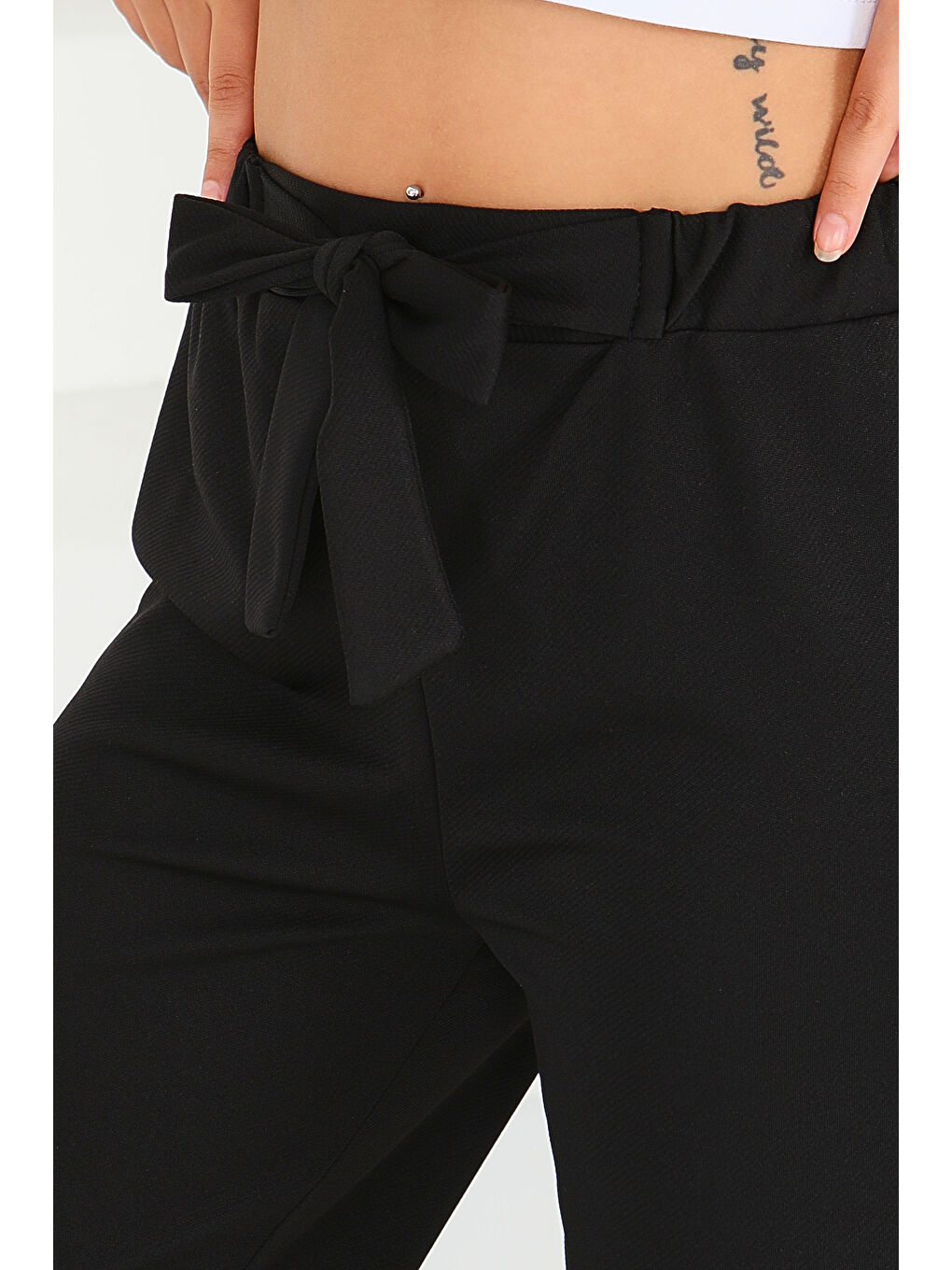 Önden Bağlamalı Pantolon Siyah - 27553-3