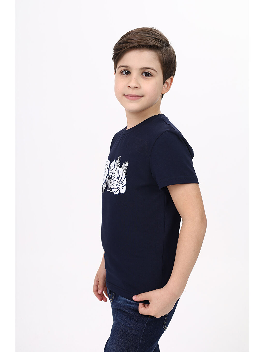 Lacivert Erkek Çocuk Baskılı Tişört-1