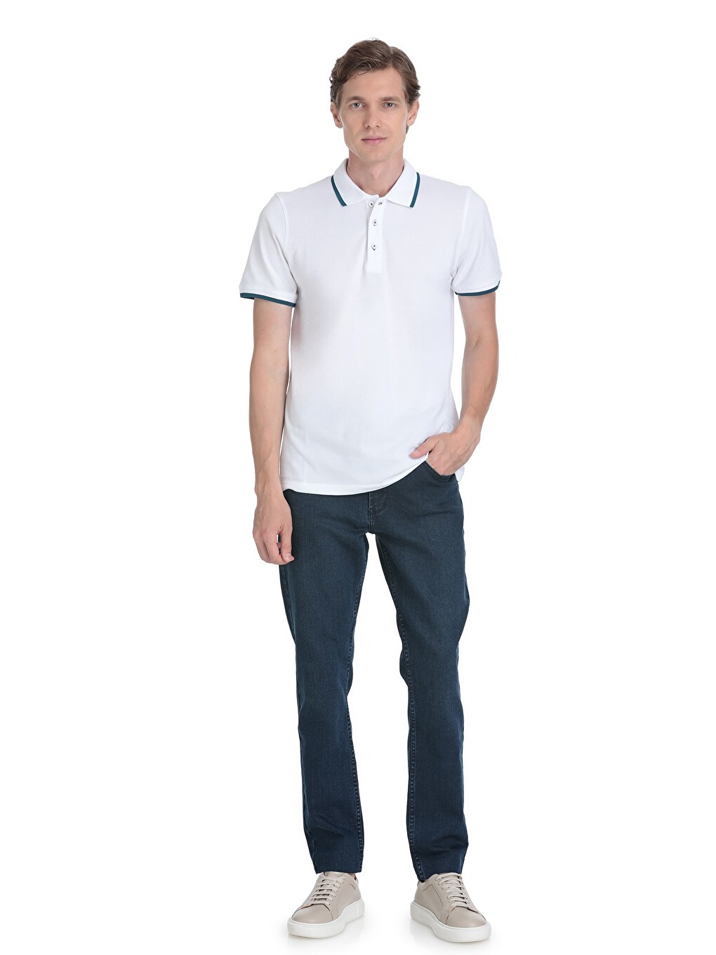 Beyaz Regular Fit 100% Pamuk Polo Yaka Rayon Tişört-1