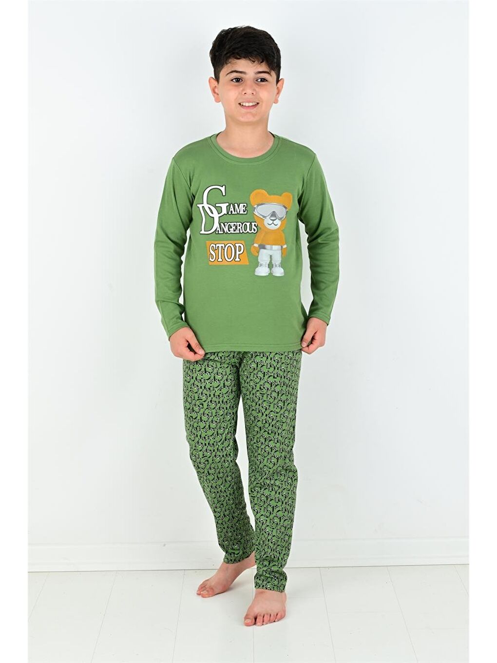 Yeşil Uzun Kollu Erkek Çocuk Game Dangerous Model Pijama Takımı-1