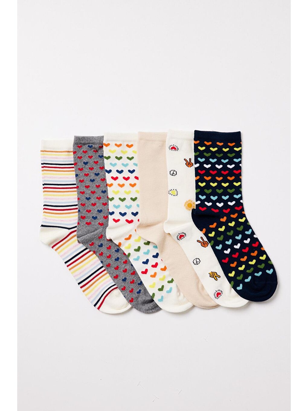 Karışık Çocuk 6'lı Paket Kalp Desenli Soket Çorap Çok Renkli