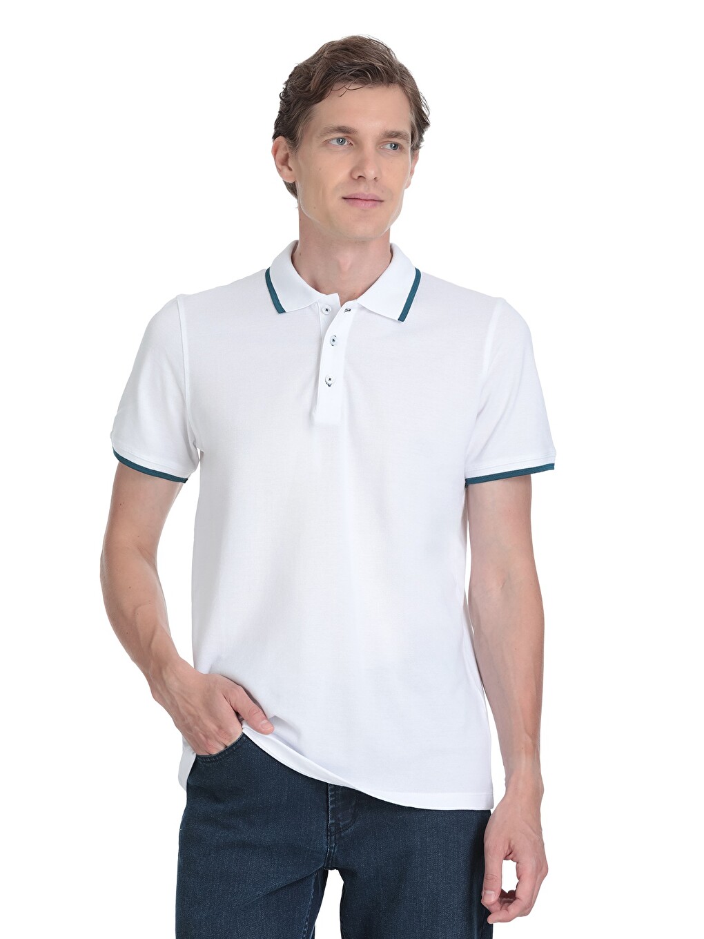 Beyaz Regular Fit 100% Pamuk Polo Yaka Rayon Tişört-2