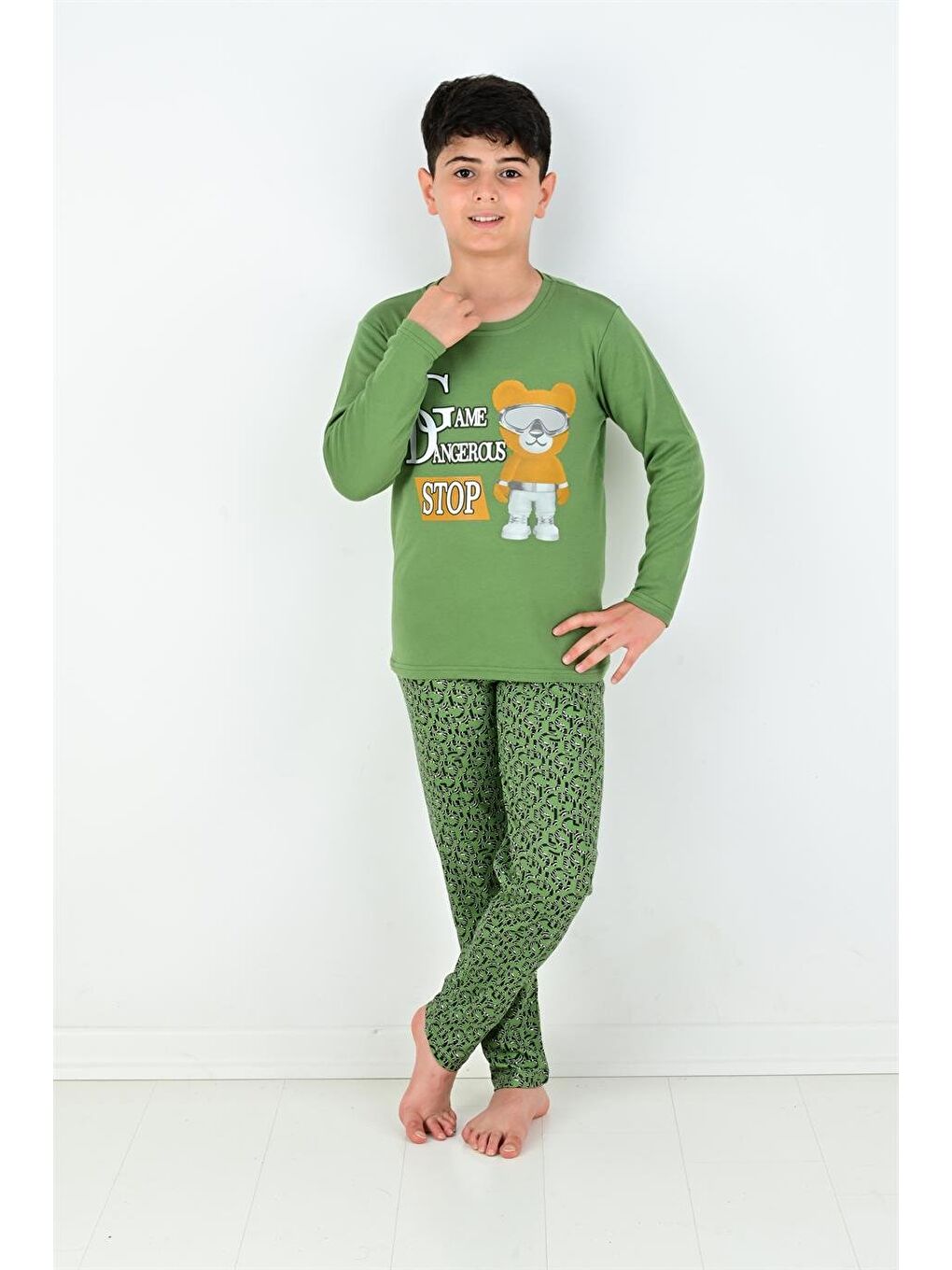 Yeşil Uzun Kollu Erkek Çocuk Game Dangerous Model Pijama Takımı-3