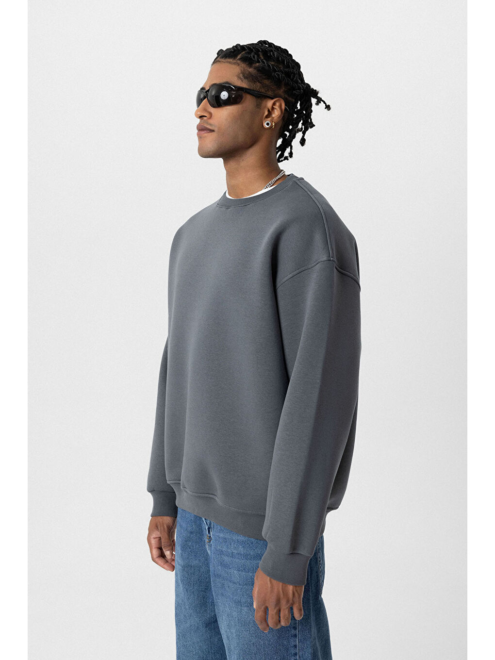 VAMOSCLO Füme Basic Oversize Bisiklet Yaka Erkek Sweatshirt - 2