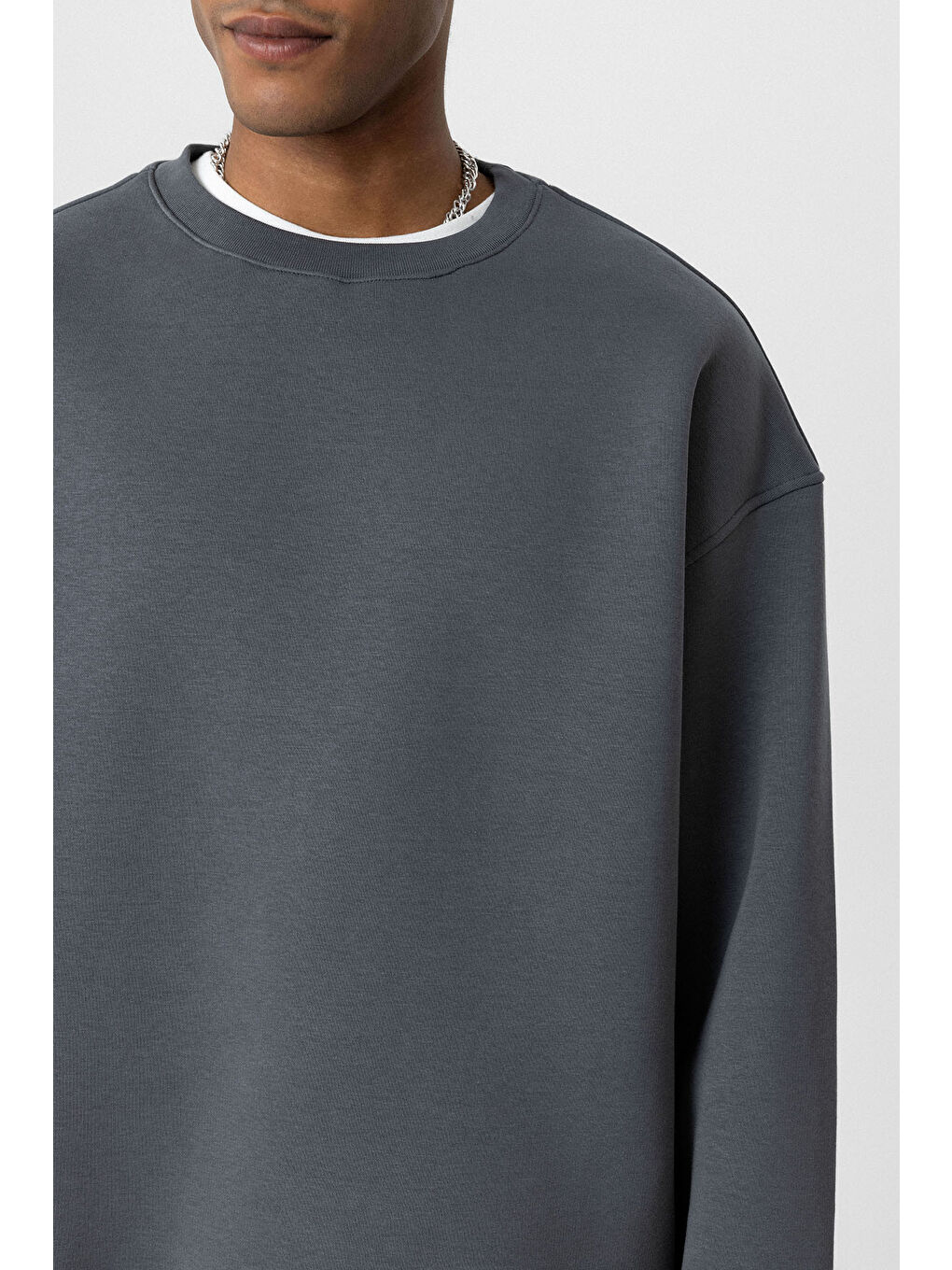 VAMOSCLO Füme Basic Oversize Bisiklet Yaka Erkek Sweatshirt - 4