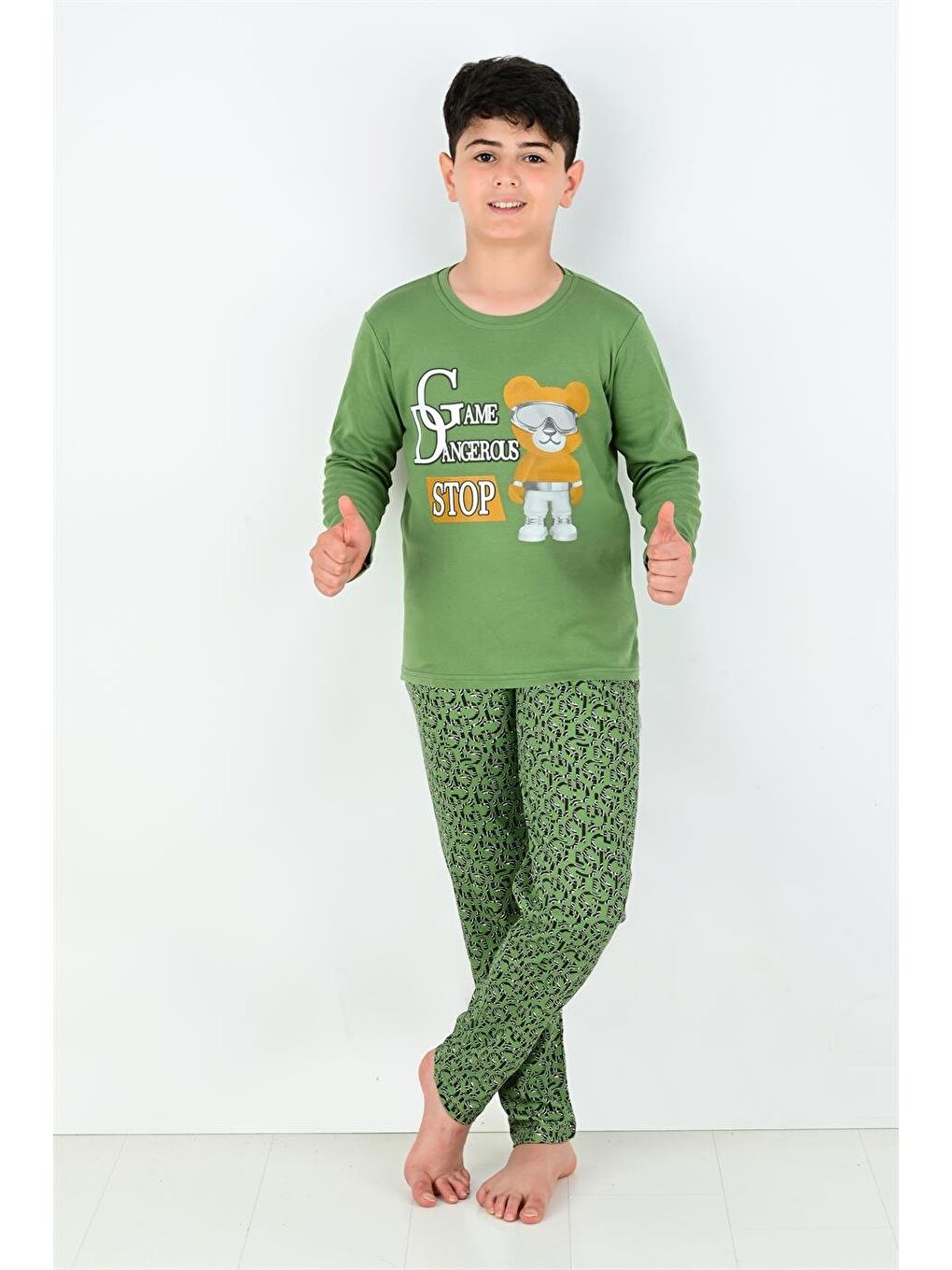 Yeşil Uzun Kollu Erkek Çocuk Game Dangerous Model Pijama Takımı-7