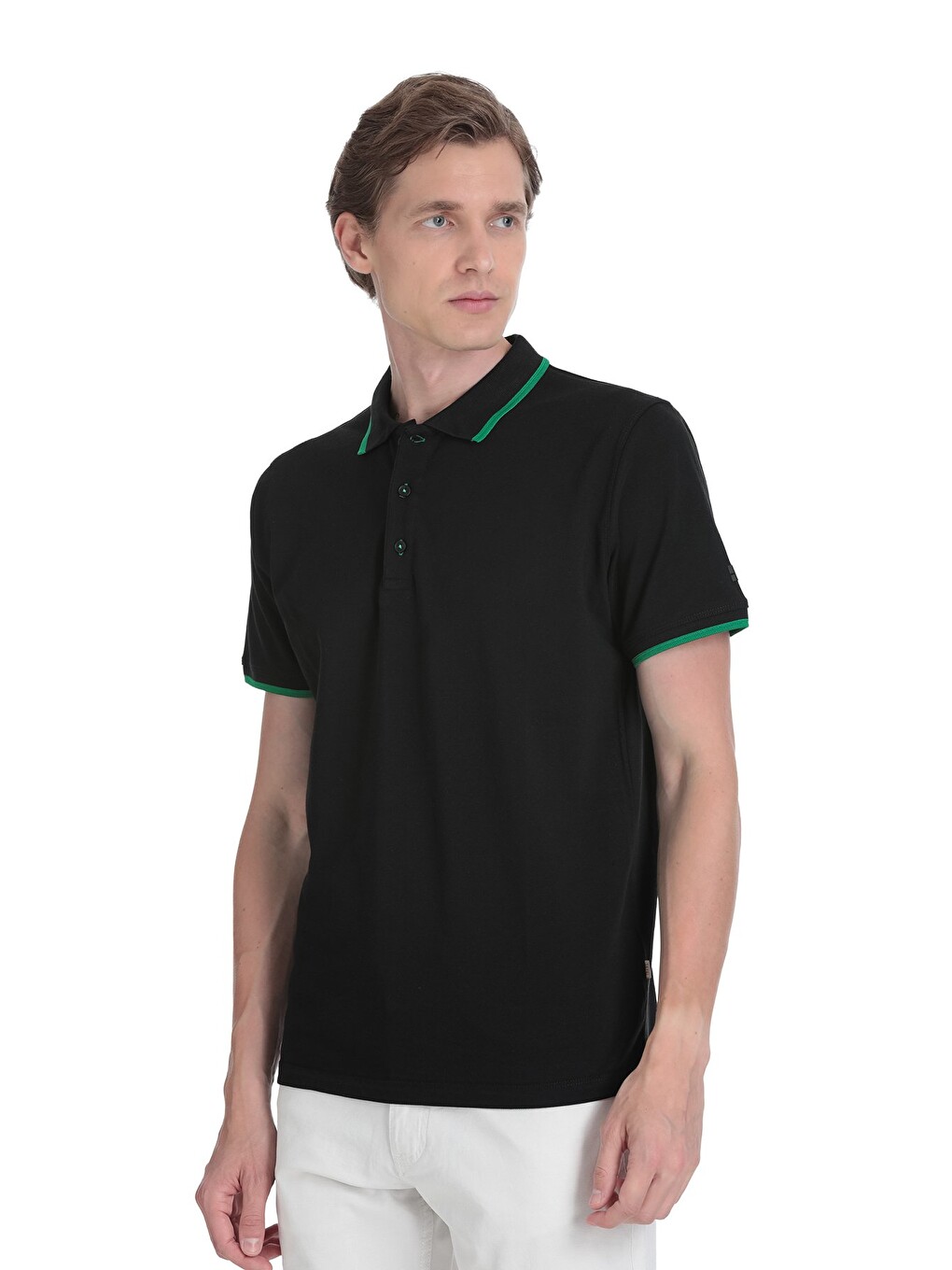 Siyah Regular Fit 100% Pamuk Polo Yaka Rayon Tişört-0