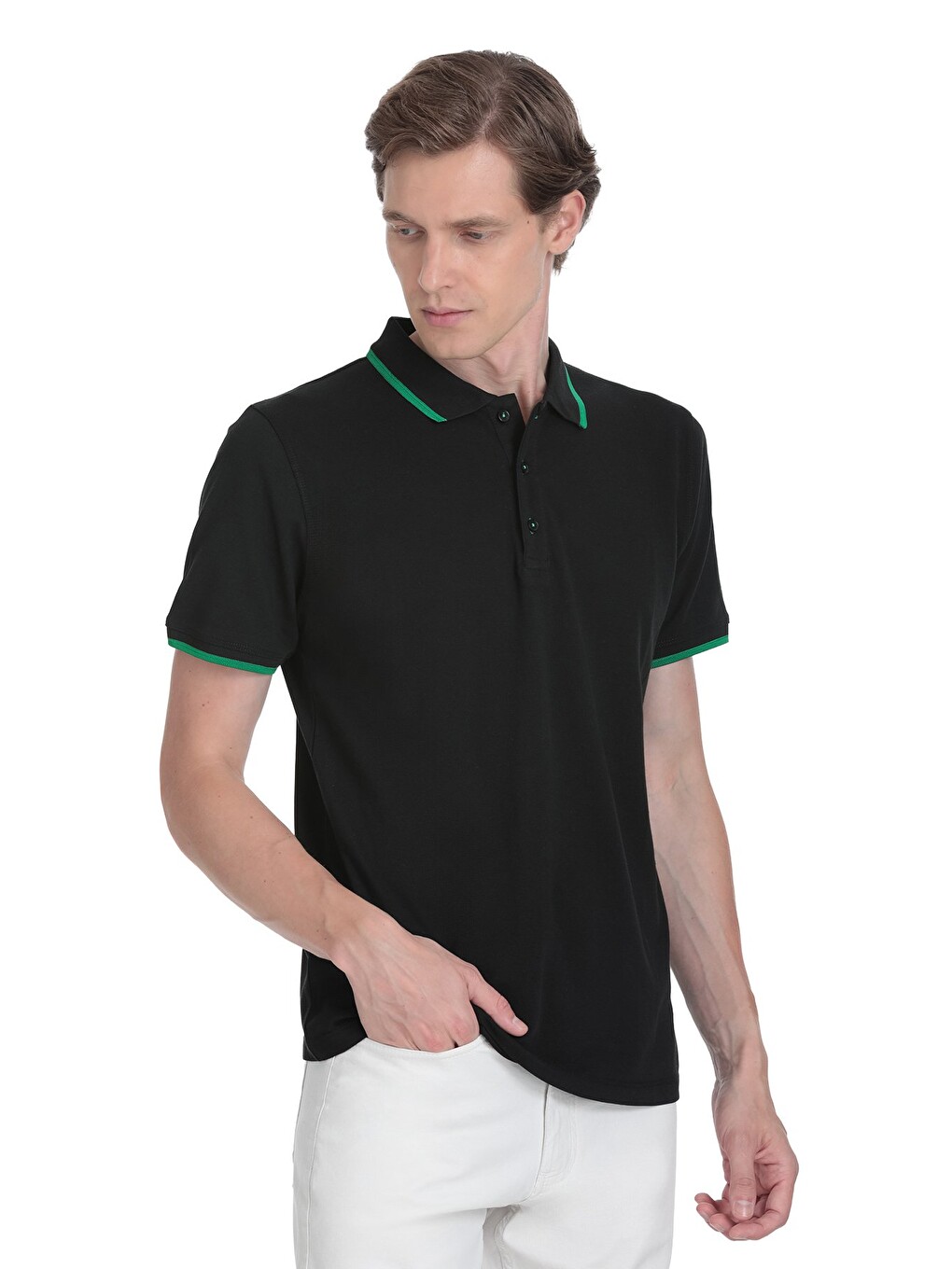 Siyah Regular Fit 100% Pamuk Polo Yaka Rayon Tişört-2