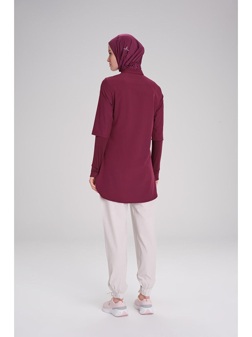 Active Uzun Kollu Yakası Fermuarlı Mor Tesettür Antrenman Tişörtü Act-9-8