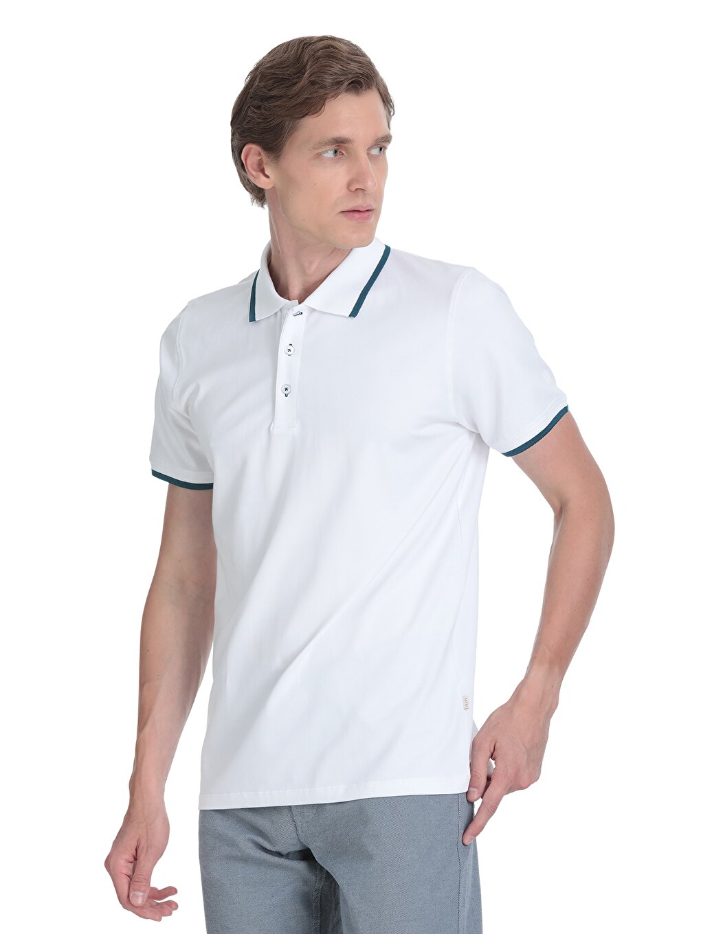 Beyaz Regular Fit Polo Yaka Pamuklu Rayon Tişört-2
