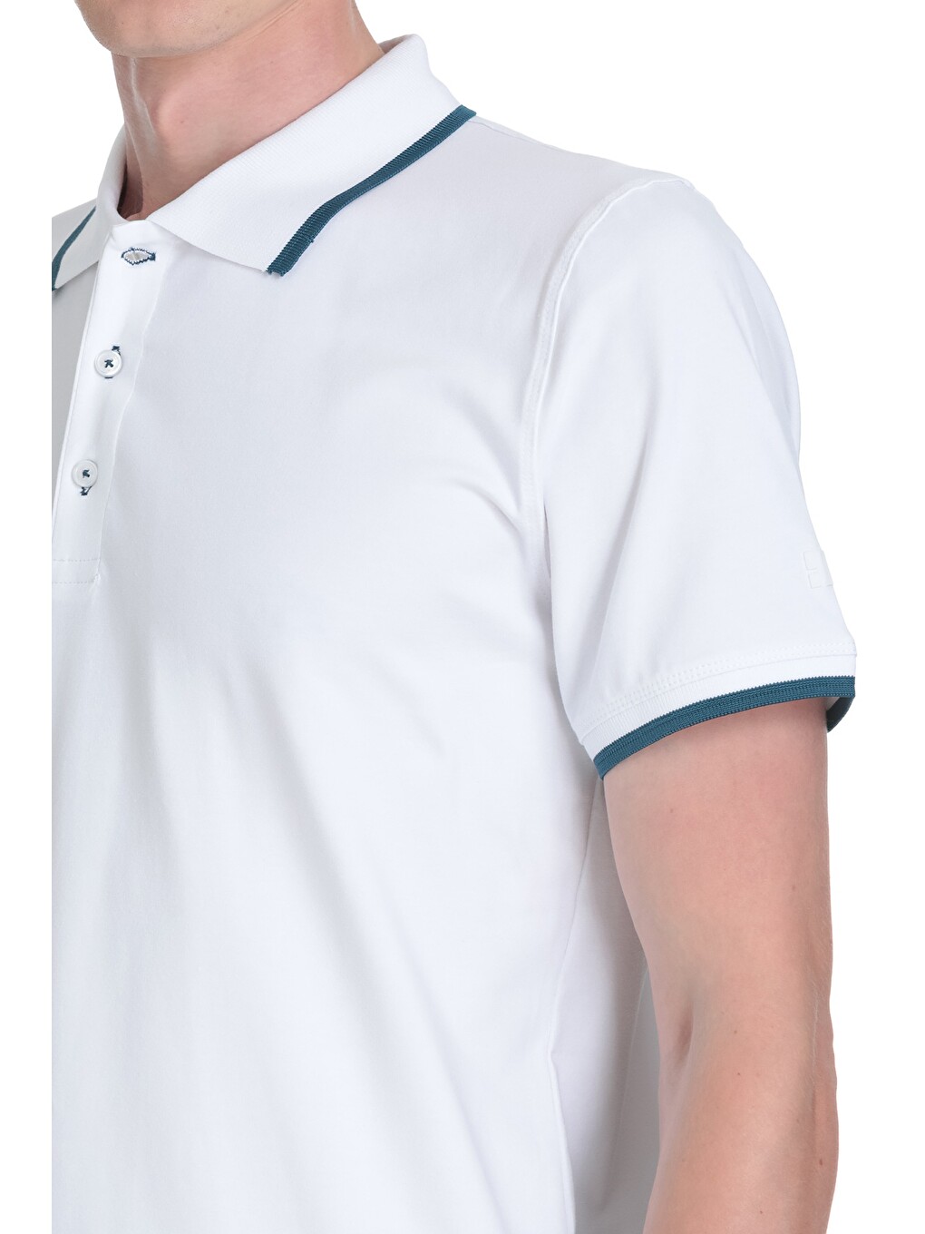 Beyaz Regular Fit Polo Yaka Pamuklu Rayon Tişört-3