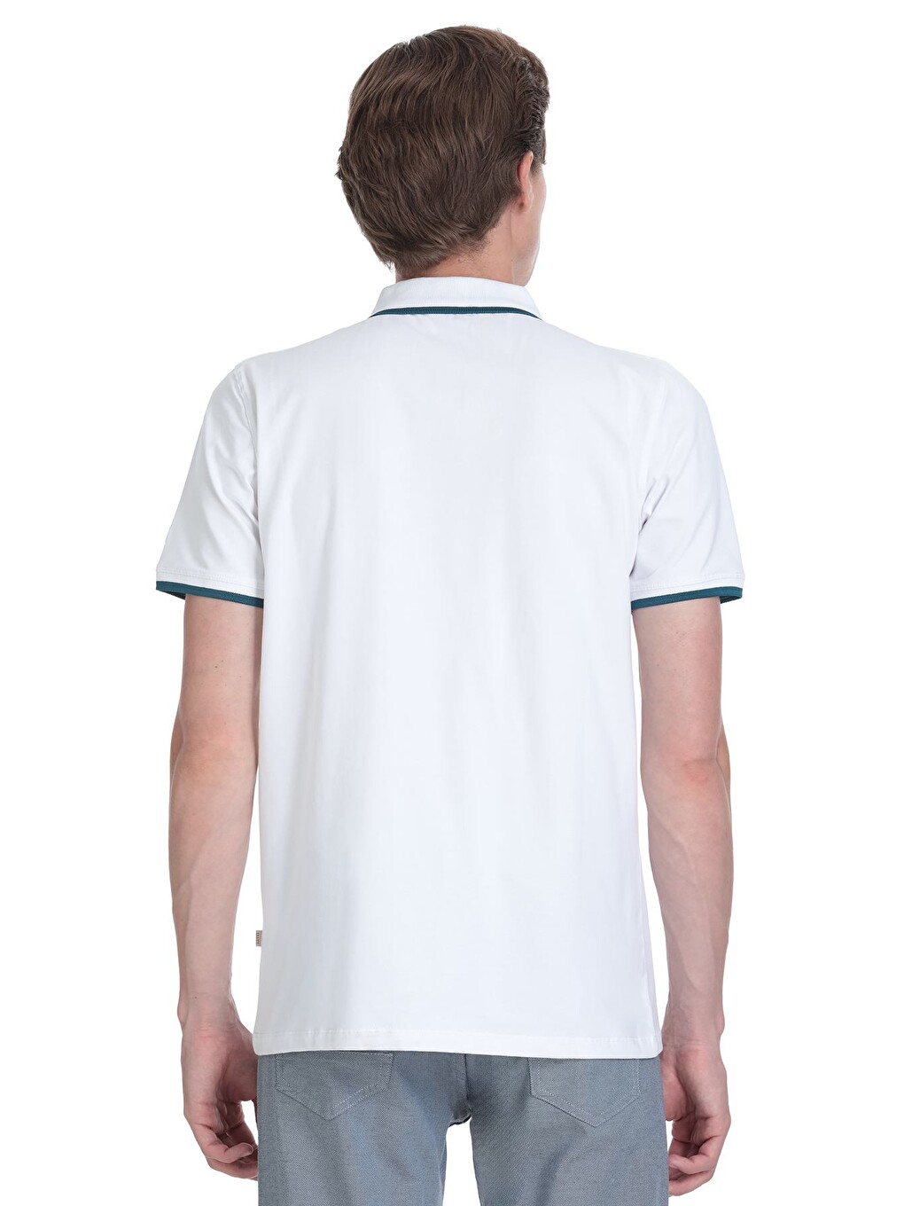 Beyaz Regular Fit Polo Yaka Pamuklu Rayon Tişört-4