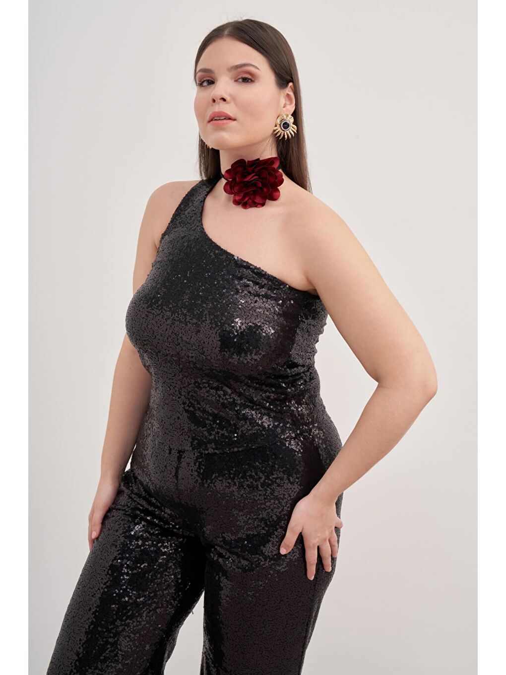 Siyah Tek Omuz Astarlı Payetli Top