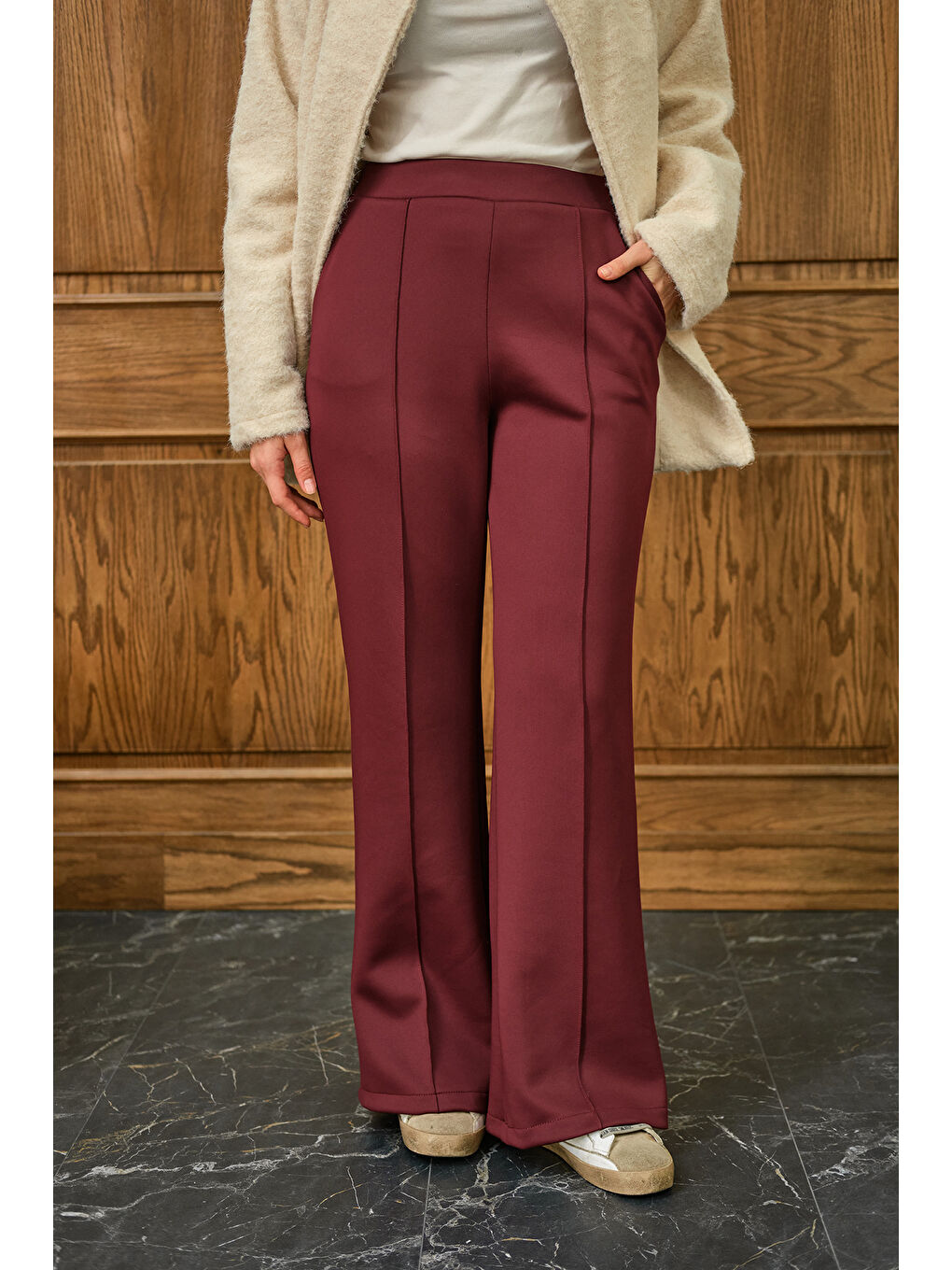 Kadın Biyeli Scuba Pantolon Bordo-1