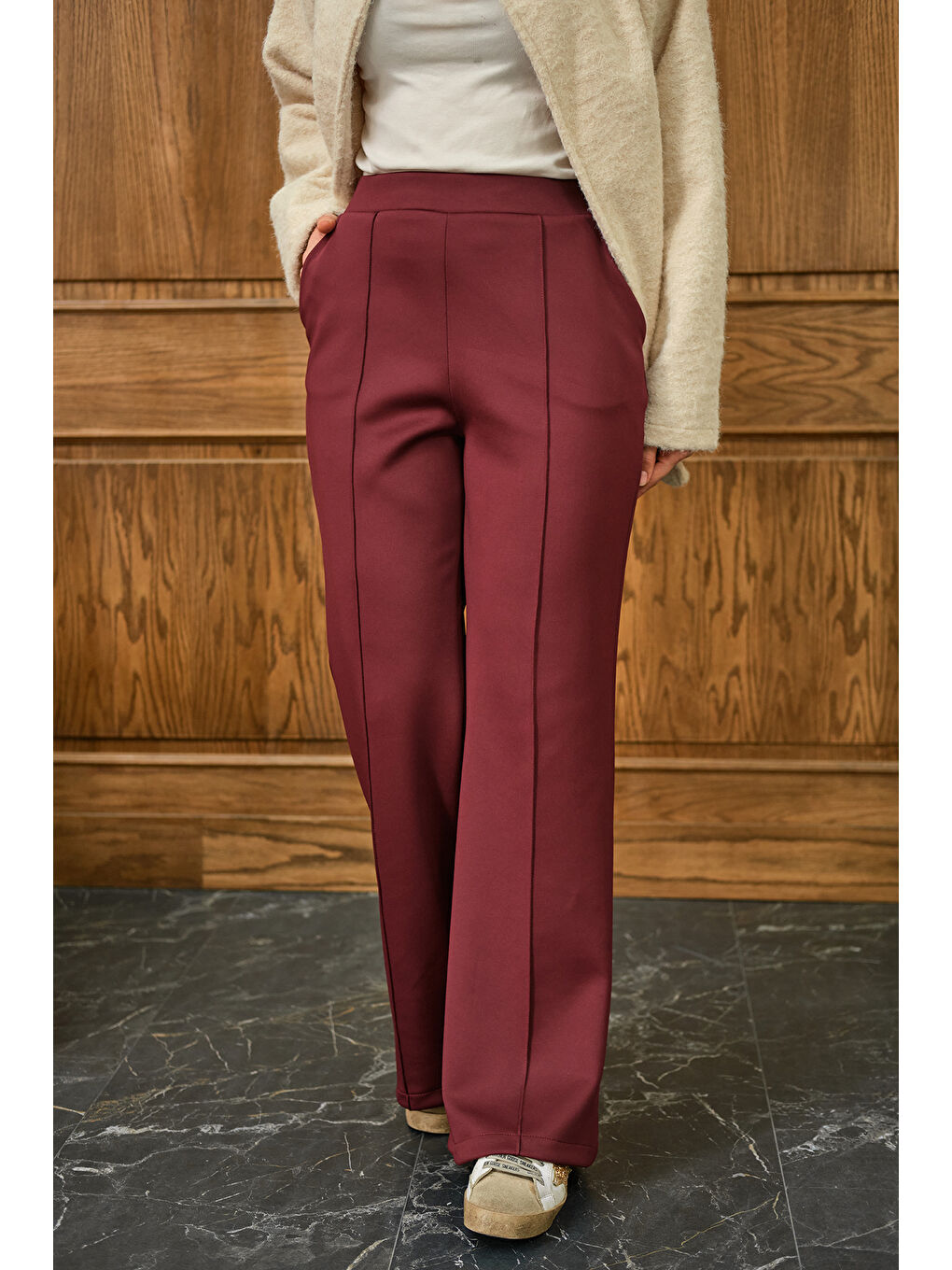 Kadın Biyeli Scuba Pantolon Bordo-2