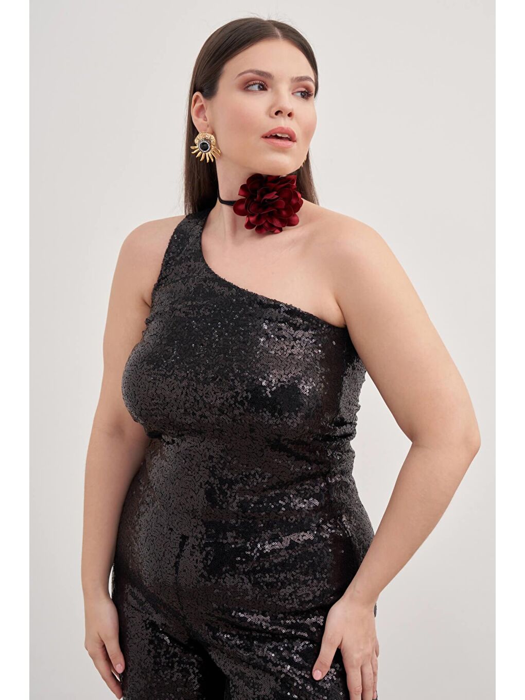 Siyah Tek Omuz Astarlı Payetli Top-4