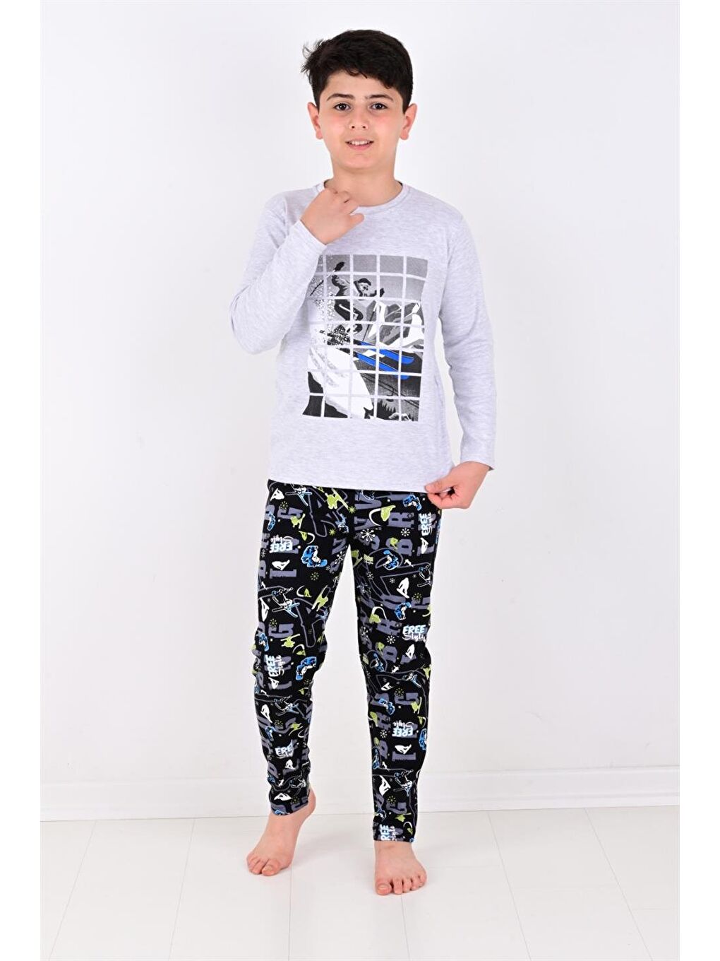 Gri Erkek Çocuk Winter Games  Uzun Kollu Pijama Takımı