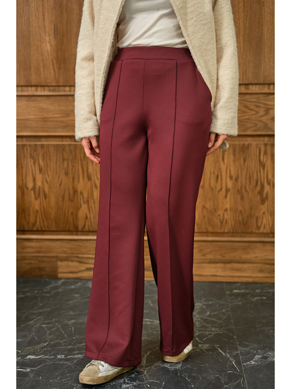 Kadın Biyeli Scuba Pantolon Bordo-3