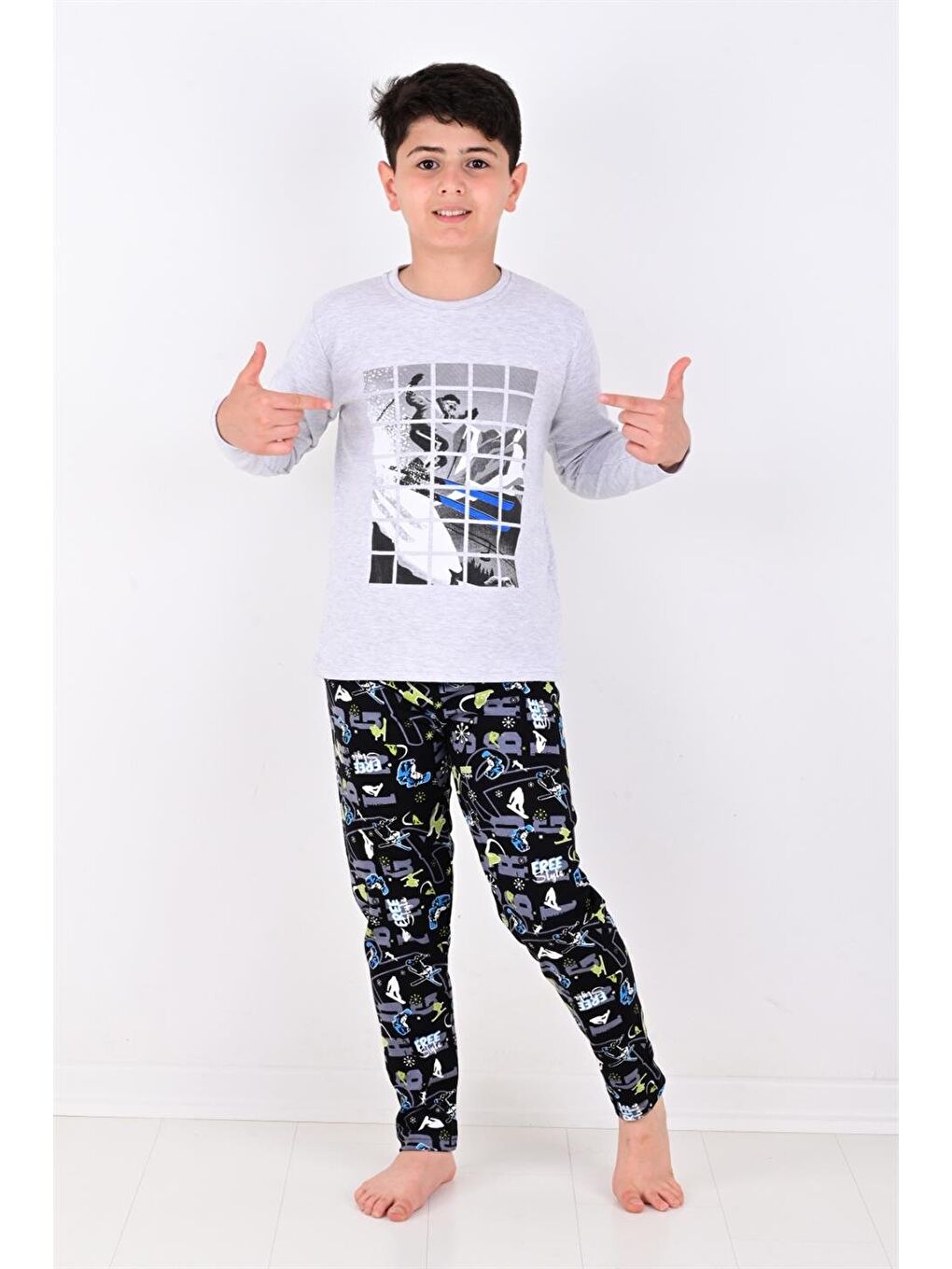 Gri Erkek Çocuk Winter Games  Uzun Kollu Pijama Takımı-1