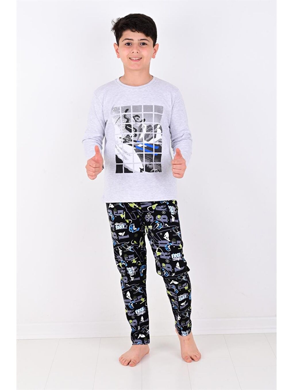Gri Erkek Çocuk Winter Games  Uzun Kollu Pijama Takımı-2