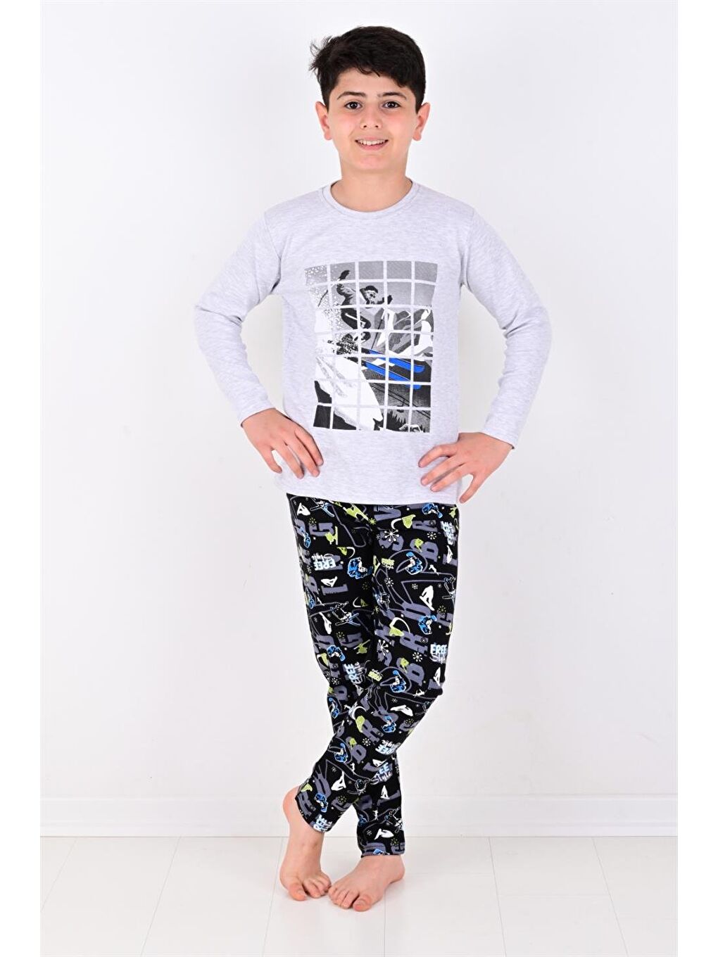 Gri Erkek Çocuk Winter Games  Uzun Kollu Pijama Takımı-4