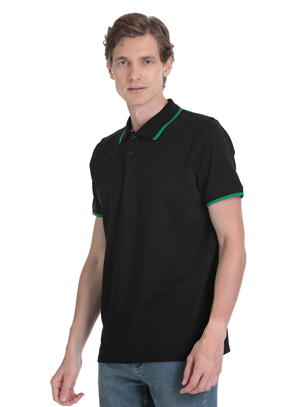 Siyah Regular Fit Polo Yaka Pamuklu Rayon Tişört