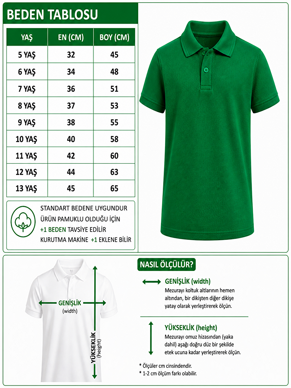 Yeşil Kids Polo Yaka Basic Kısa Kollu Unisex Çocuk Tişört-1