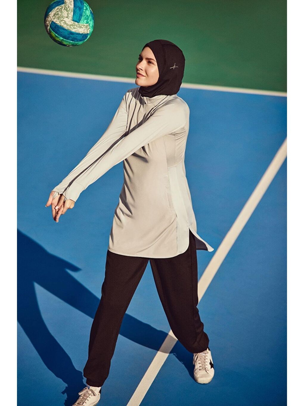 Active H-Per Cepli Uzun Kollu Fermuarlı Yaka Gri Tesettür Antrenman Tişörtü Act-7-1