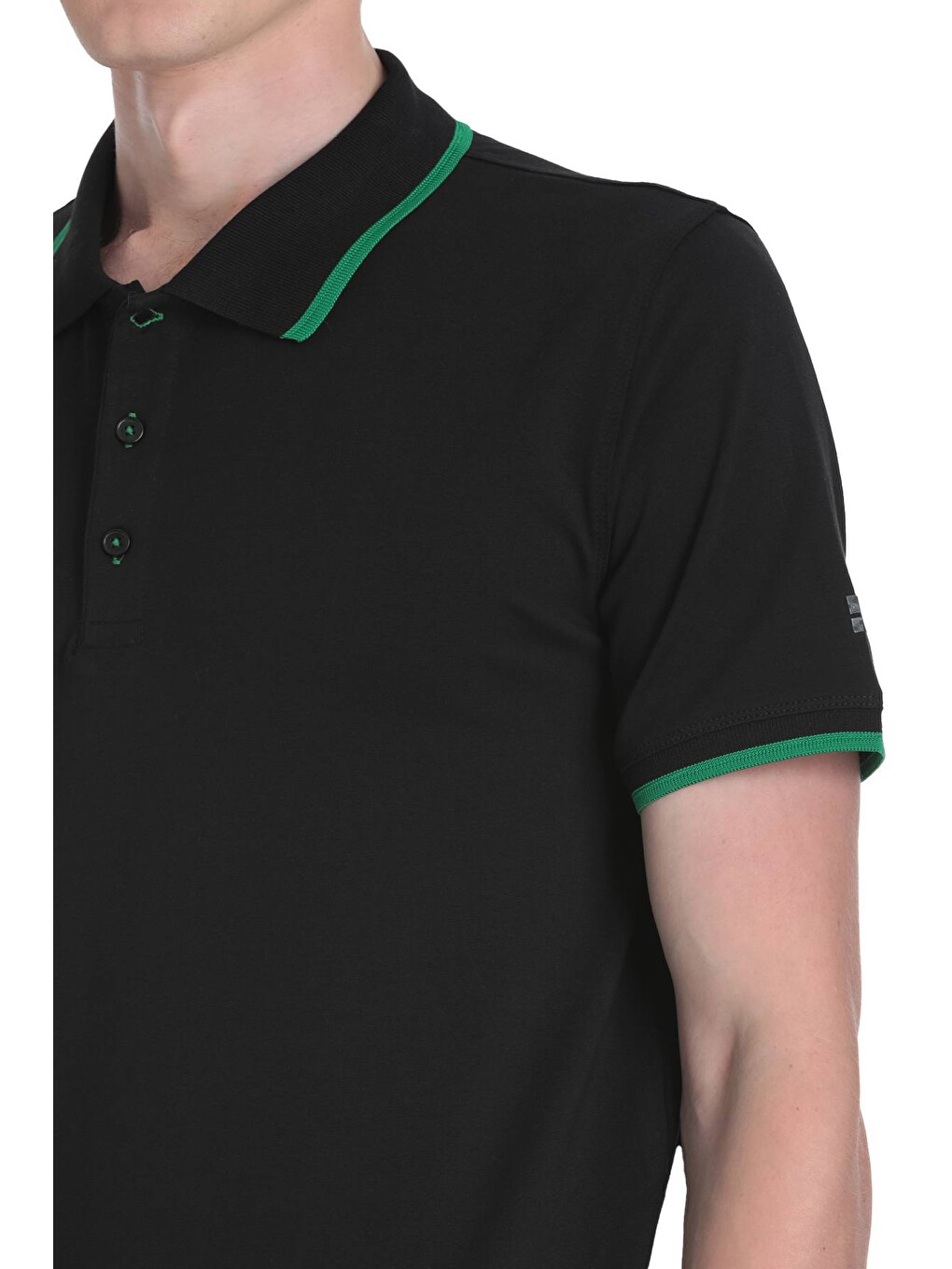 Siyah Regular Fit Polo Yaka Pamuklu Rayon Tişört-3