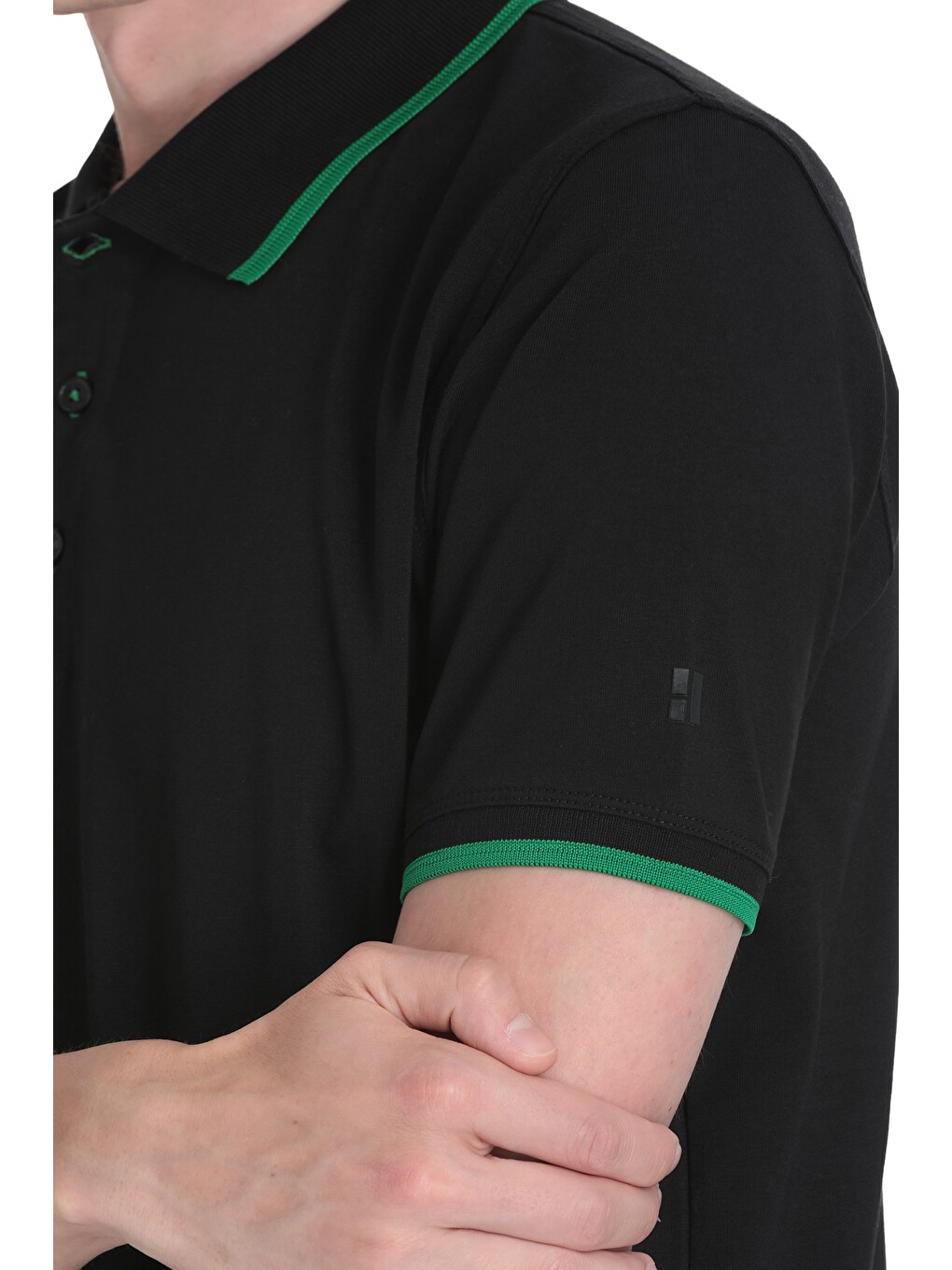 Siyah Regular Fit Polo Yaka Pamuklu Rayon Tişört-4