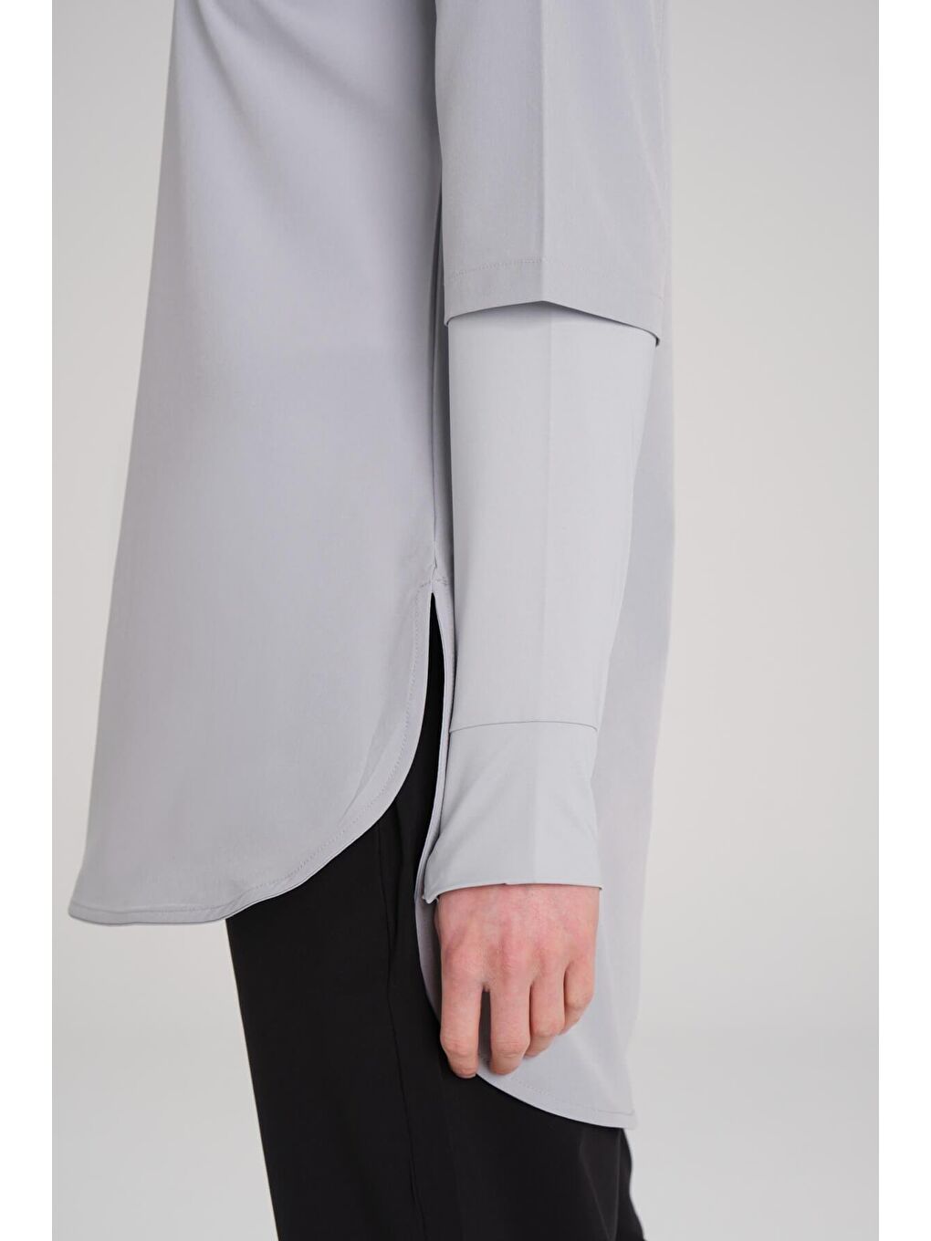 Active Uzun Kollu Yakası Fermuarlı Gri Tesettür Antrenman Tişörtü Act-9-7