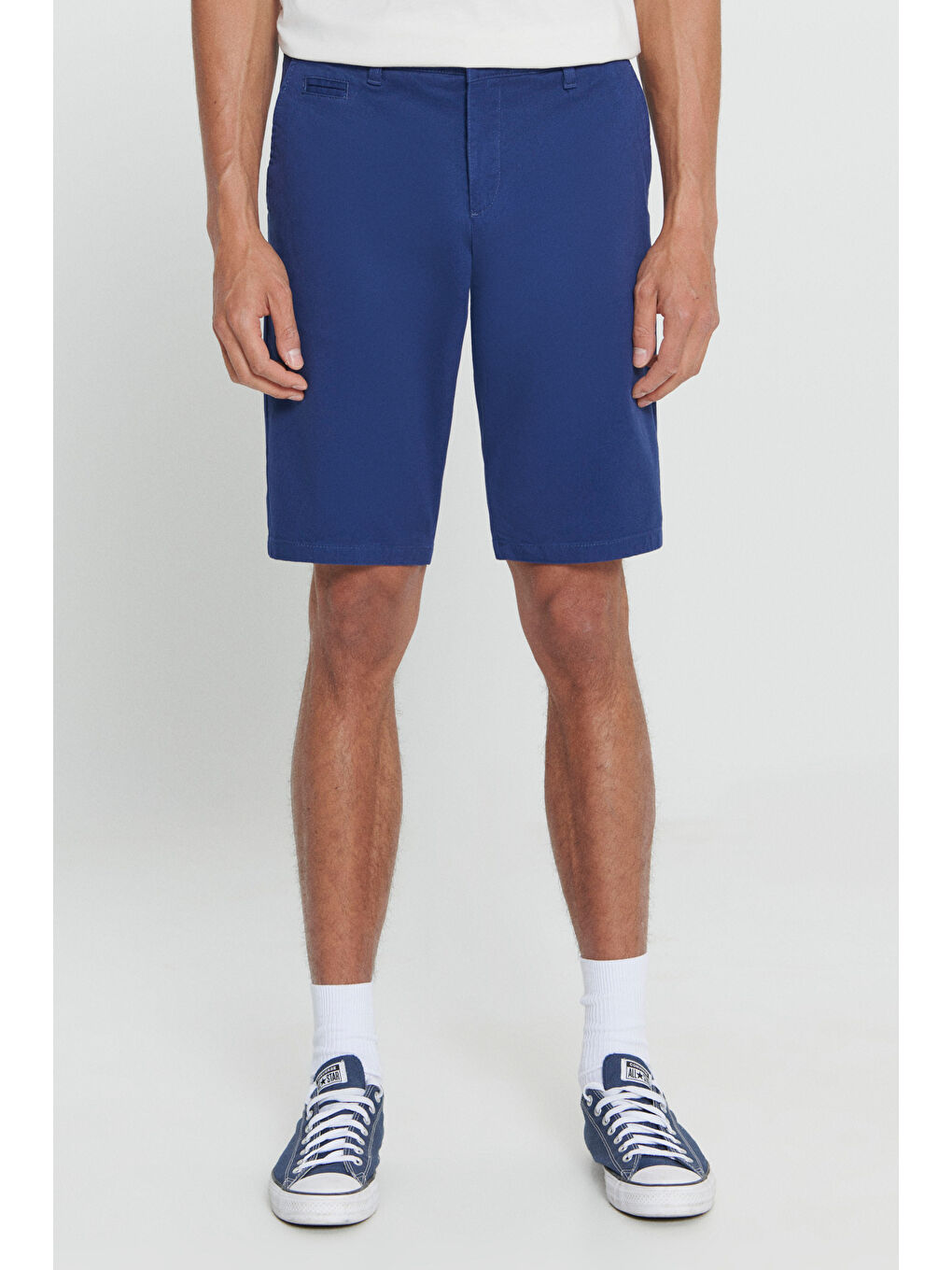 Erkek İndigo Slim Fit Dar Kesim Armürlü %100 Pamuk Casual Chino Şort-1