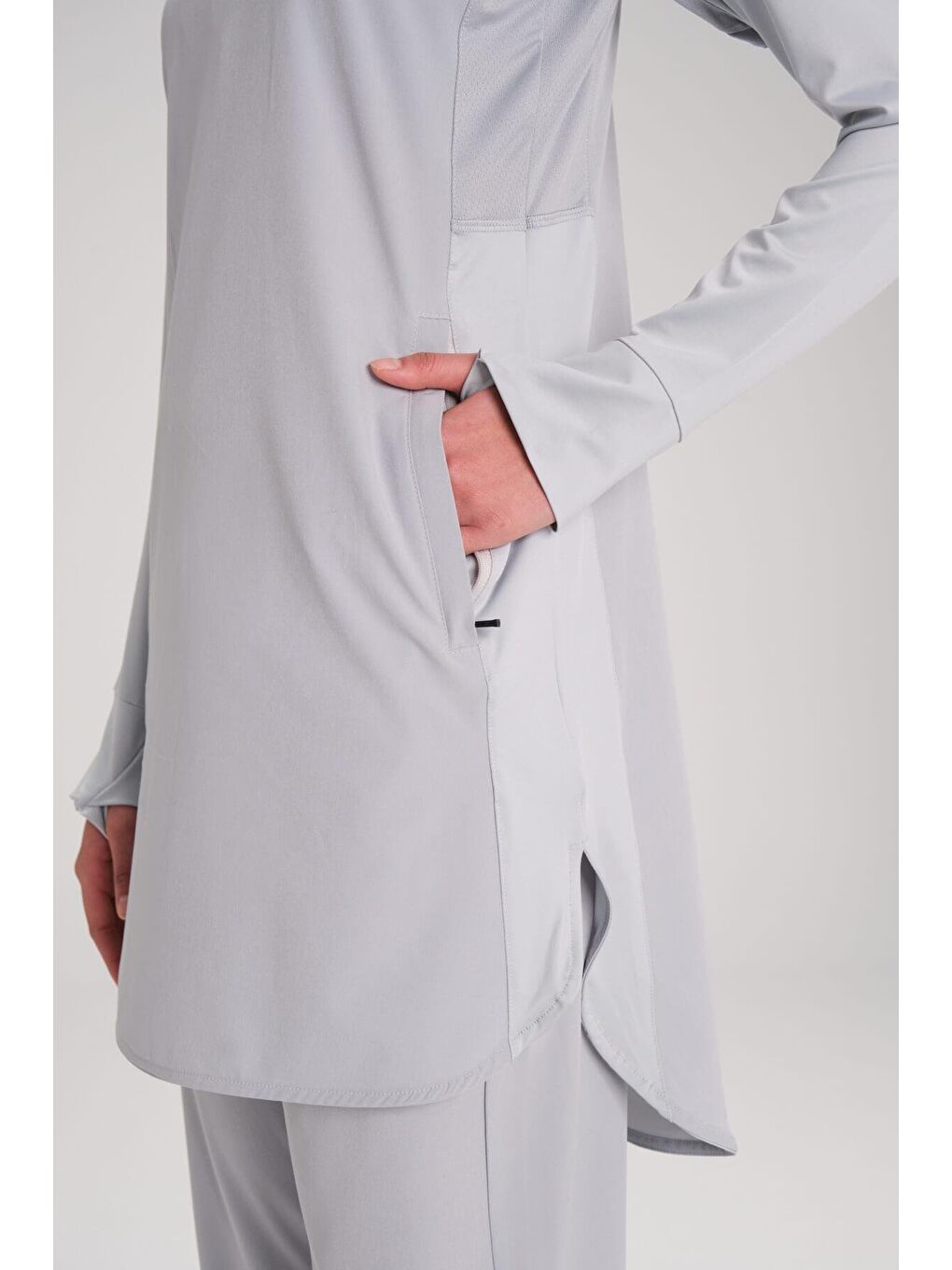 Active H-Per Cepli Uzun Kollu Fermuarlı Yaka Gri Tesettür Antrenman Tişörtü Act-7-8