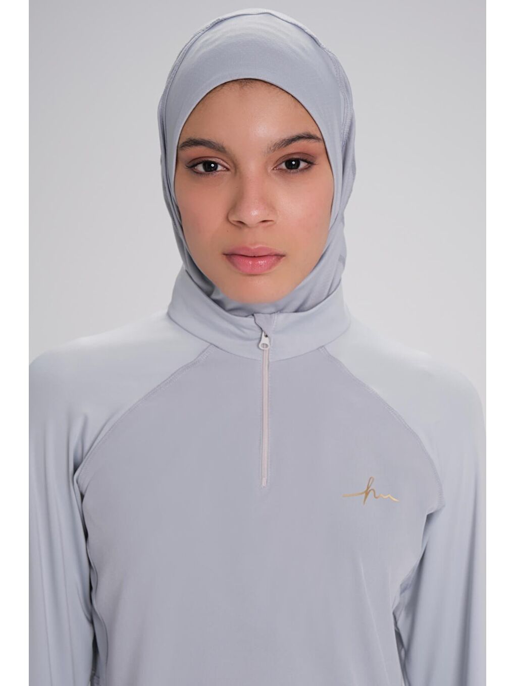 Active H-Per Cepli Uzun Kollu Fermuarlı Yaka Gri Tesettür Antrenman Tişörtü Act-7-9