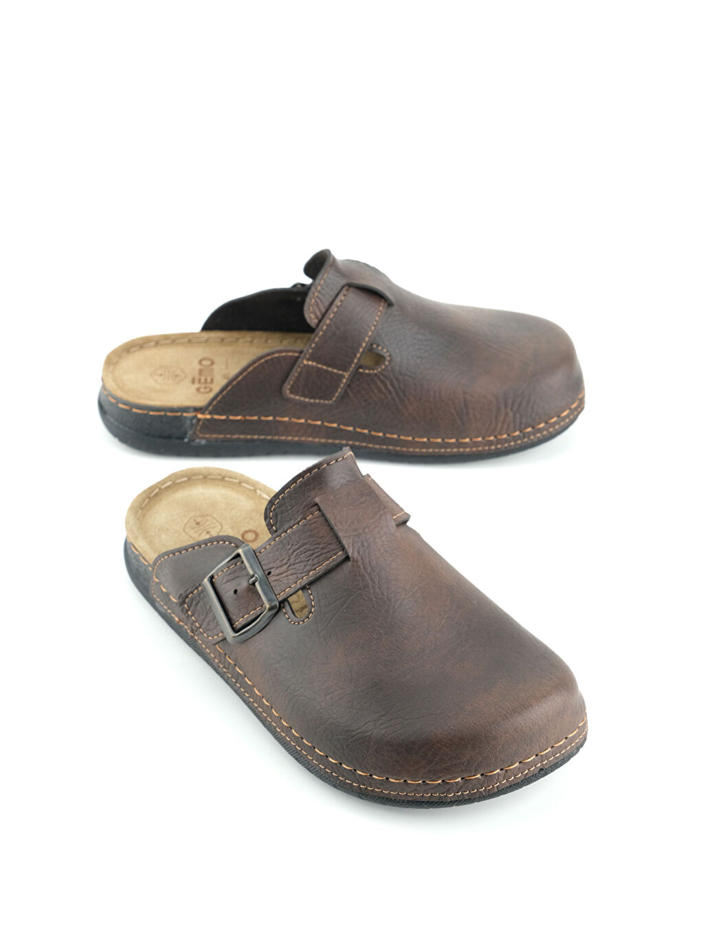 Kahverengi Gemo Erkek İç Taban Hakiki Deri Tek Toka Ayarlanabilir Ev Bahçe Günlük Terlik-1