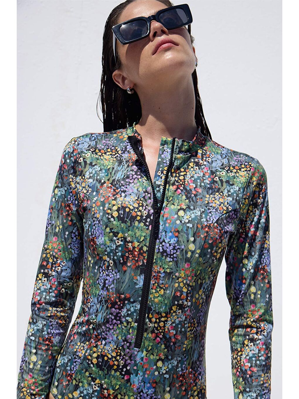 Karışık Desenli Fermuarlı Surf Mayo Tıny Flower-1