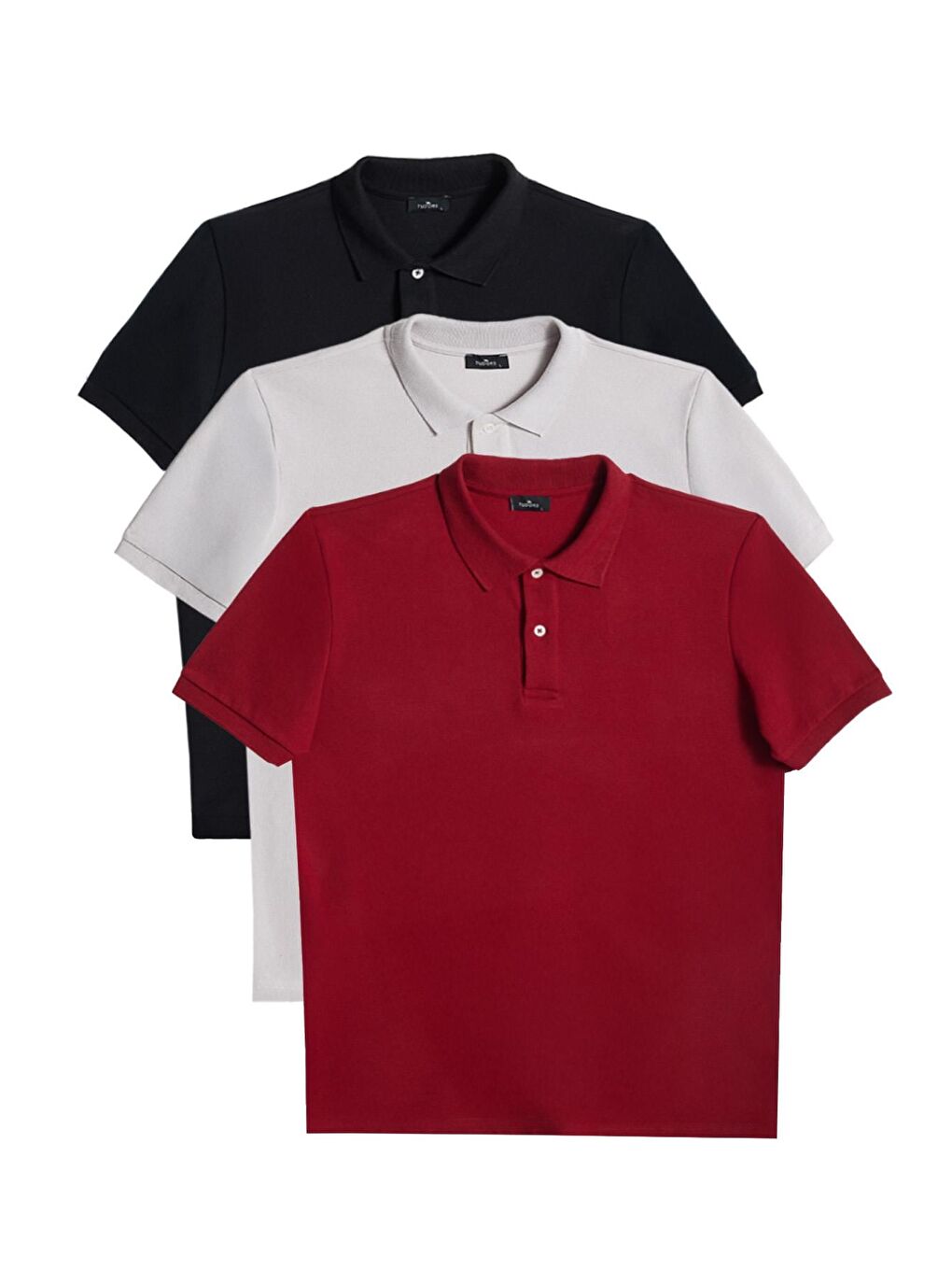 Karışık Erkek 3'lü Paket Bordo-Gri-Siyah Slim Fit Dar Kesim Pamuklu Düz Pike Polo Yaka Tişört
