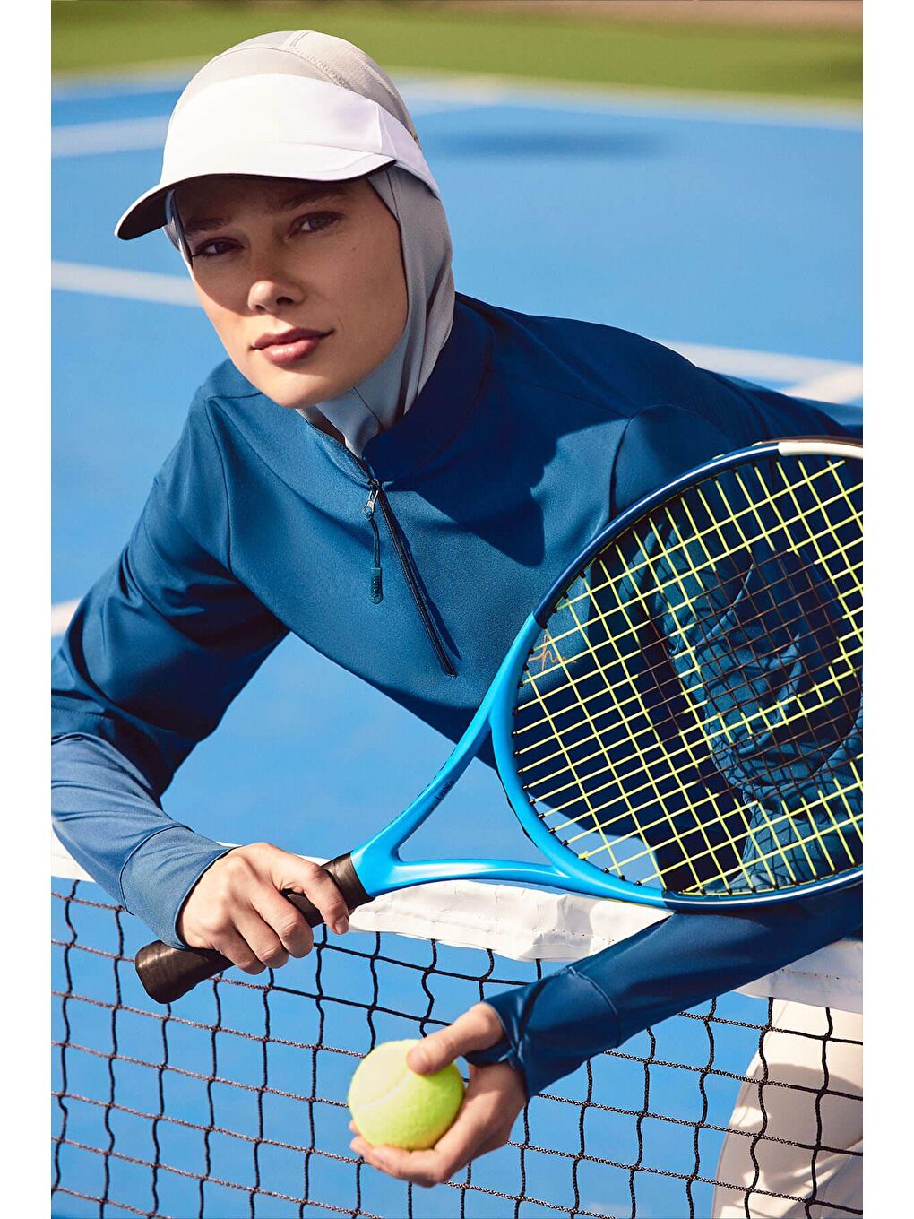 Petrol Active Uzun Kollu Yakası Fermuarlı Mavi Tesettür Antrenman Tişörtü Act-9-1